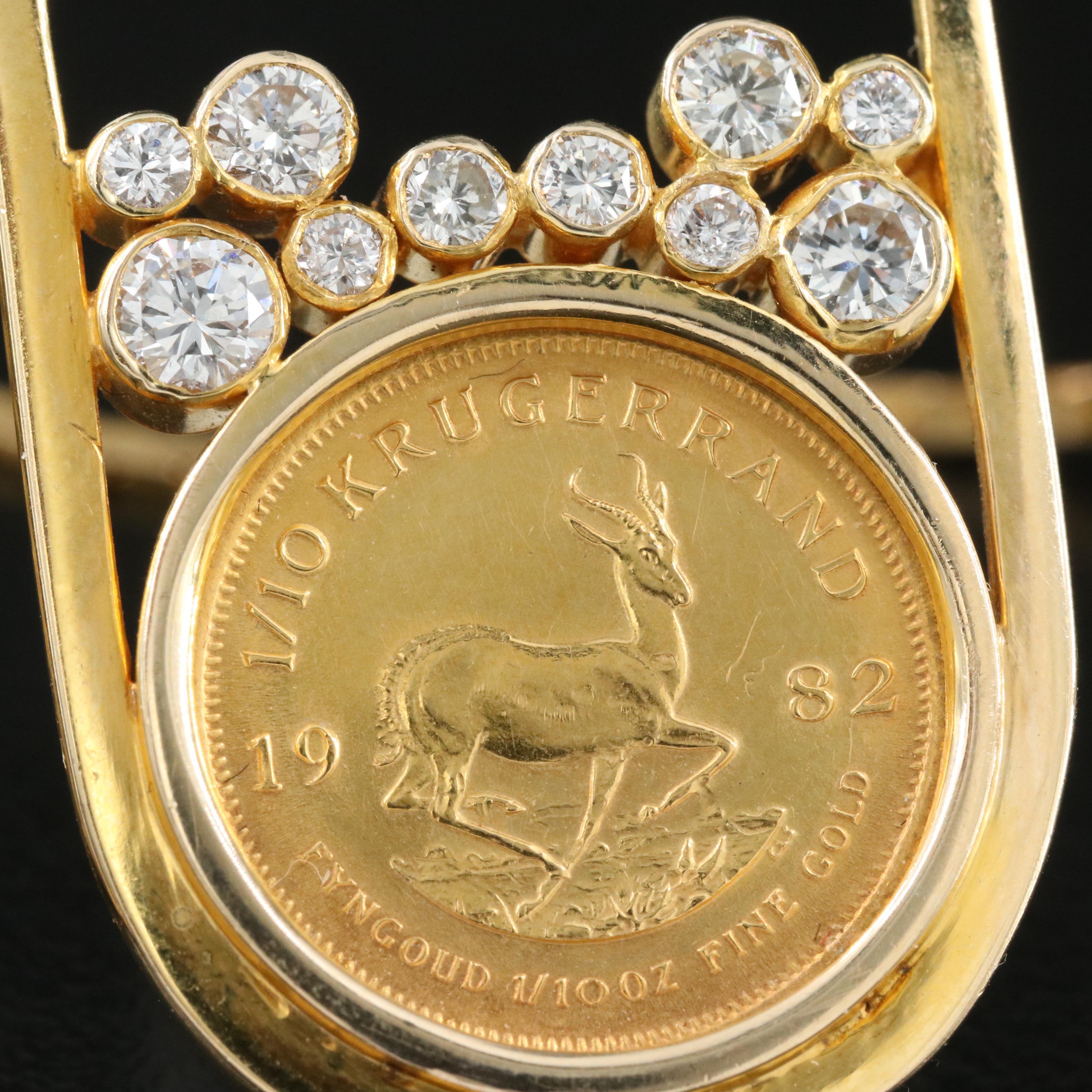 14K 0.67 CTW Diamond Necklace with 1982 South African Krugerrand Bullion Coin