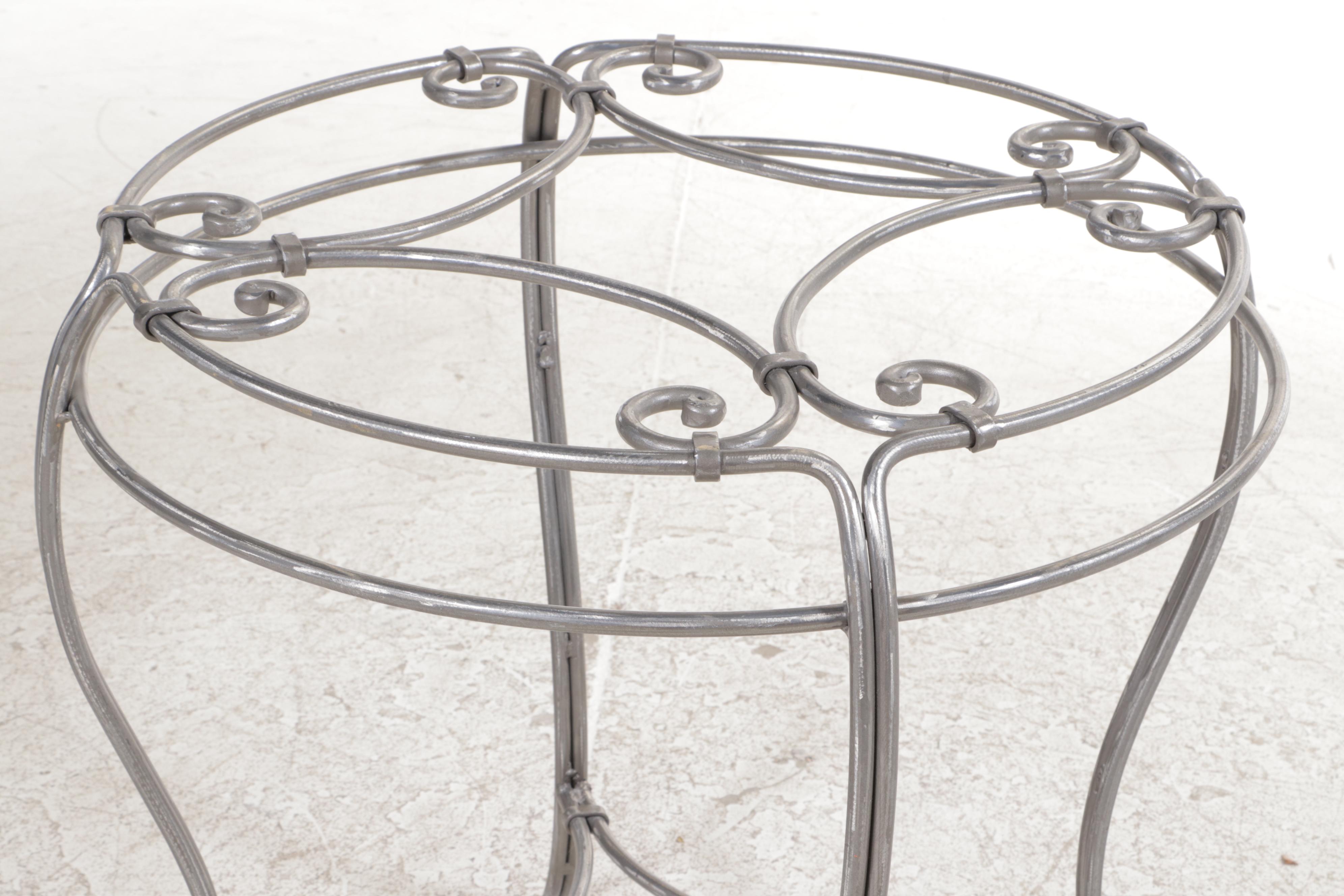 Contemporary Glass Top Wrought Metal Dining Table and Four Chairs