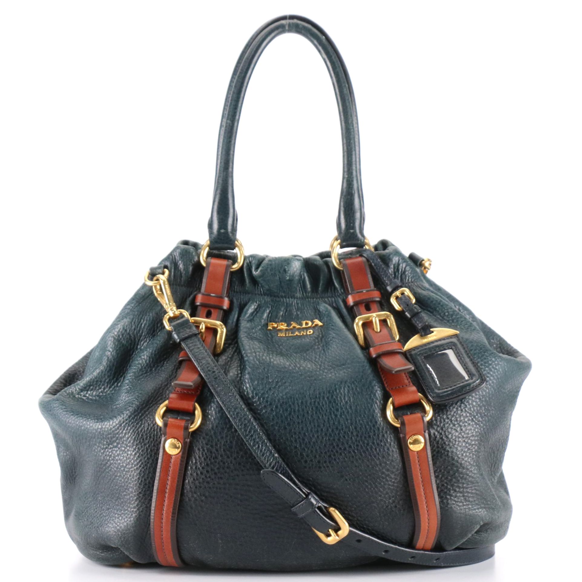 Prada Leather Buckle Strap Two-Way Shoulder Bag