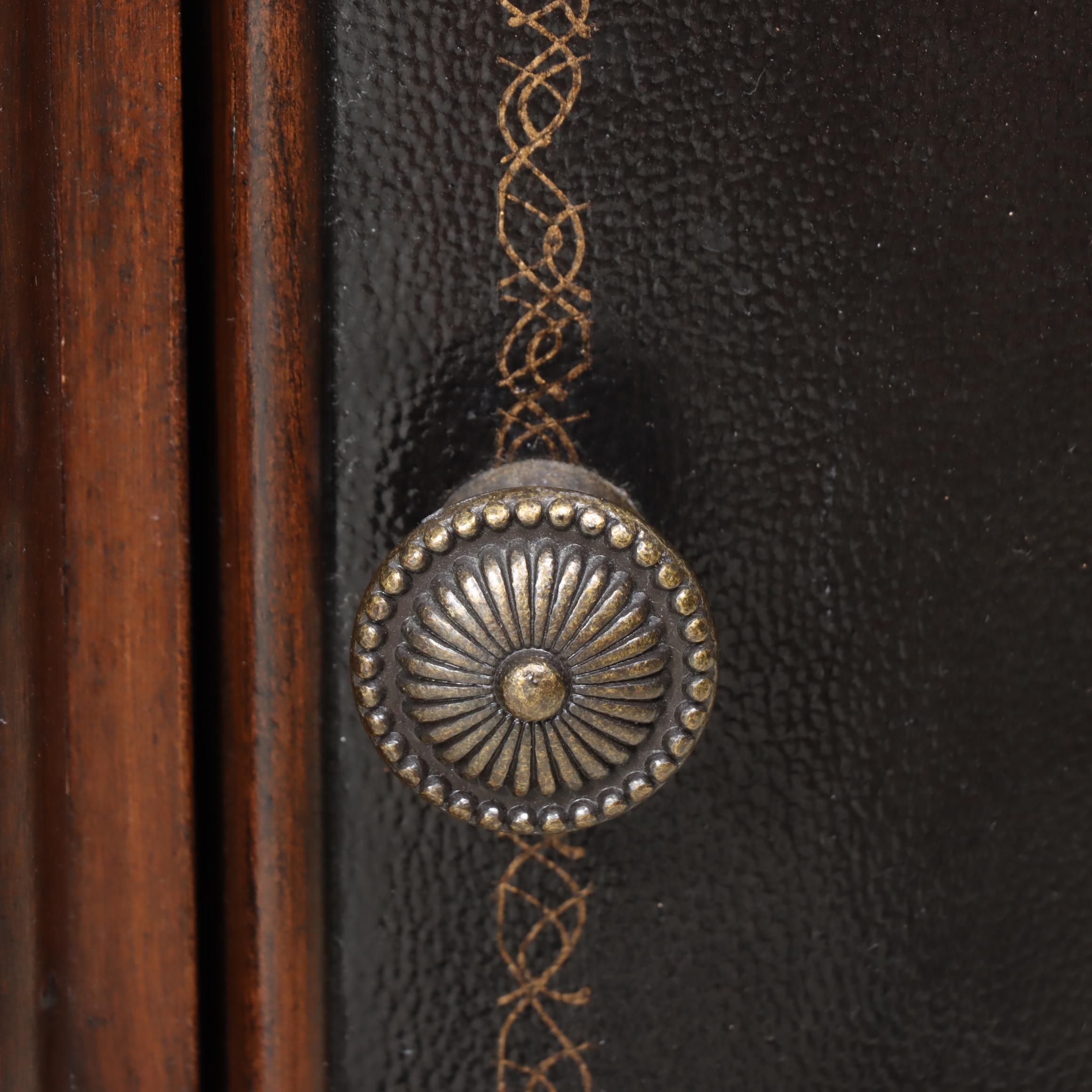 Baroque Style Serpentine Form Wood, Faux Leather and Stone Top Buffet