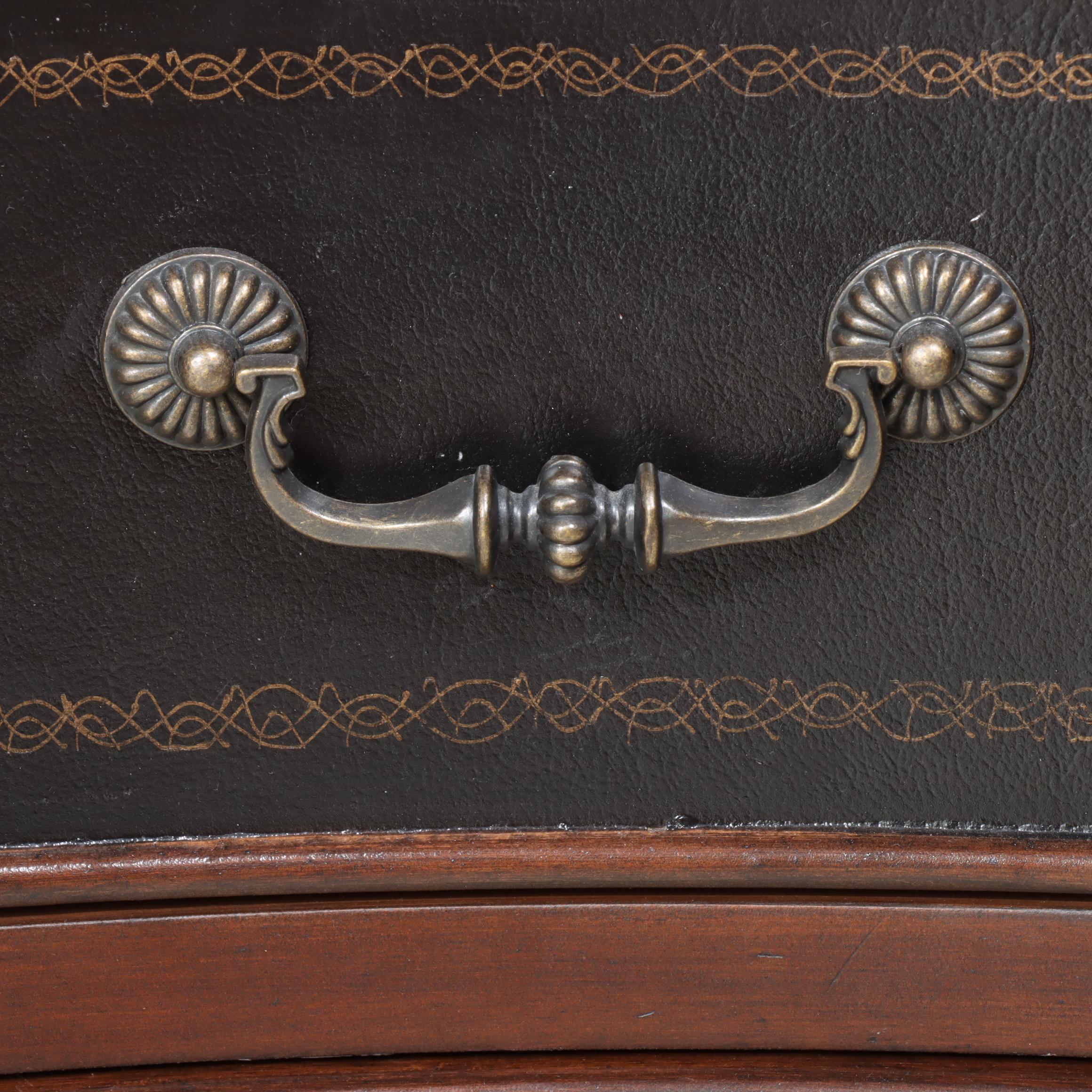 Baroque Style Serpentine Form Wood, Faux Leather and Stone Top Buffet