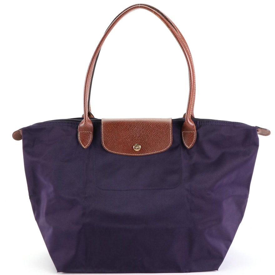 Longchamp Le Pliagé Shopping Tote Bag in Collapsible Nylon with Leather Trim