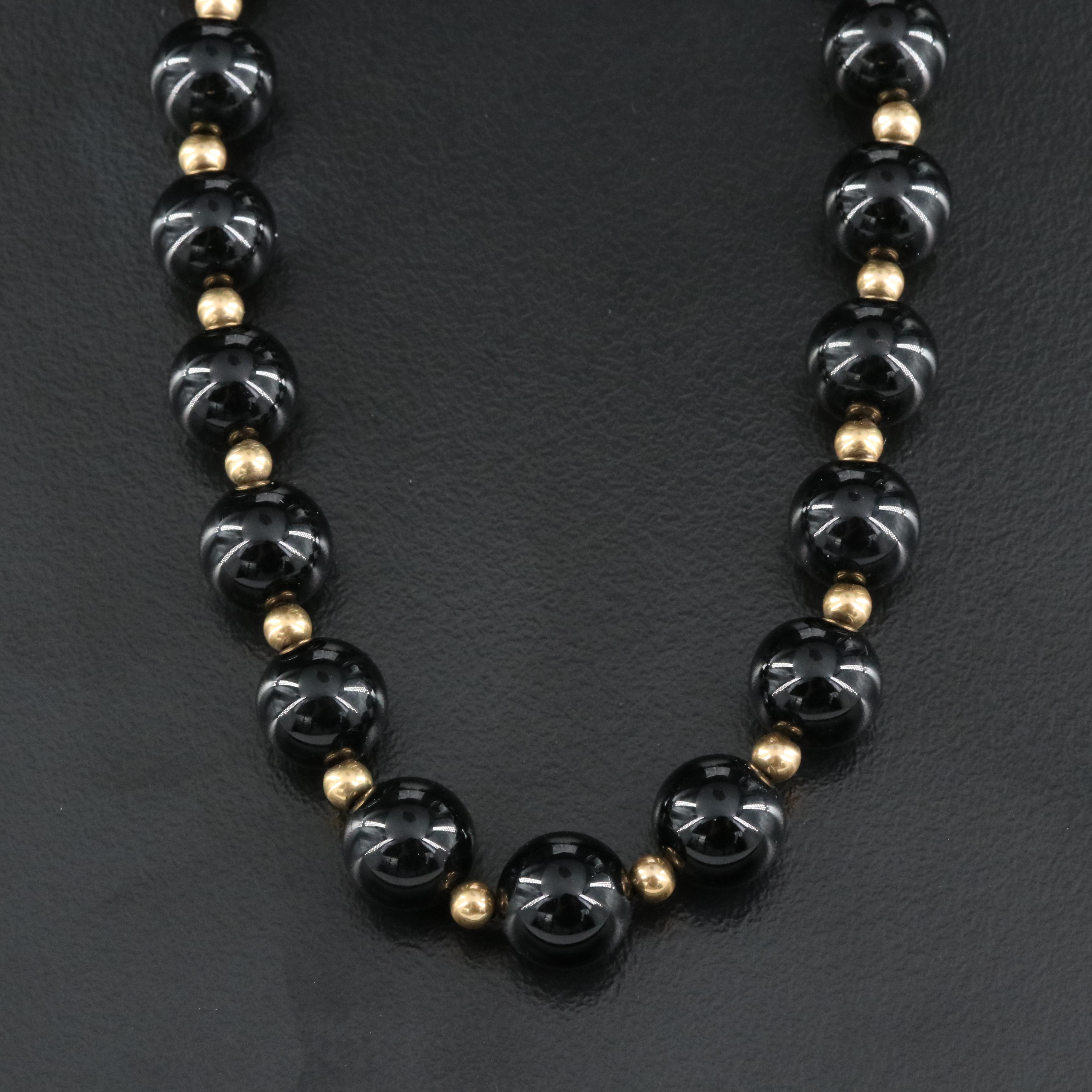 14K Black Onyx Beaded Necklace