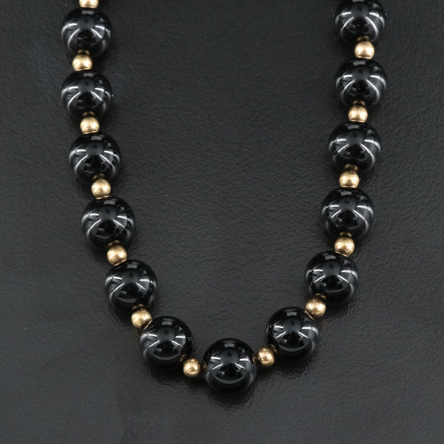 14K Black Onyx Beaded Necklace