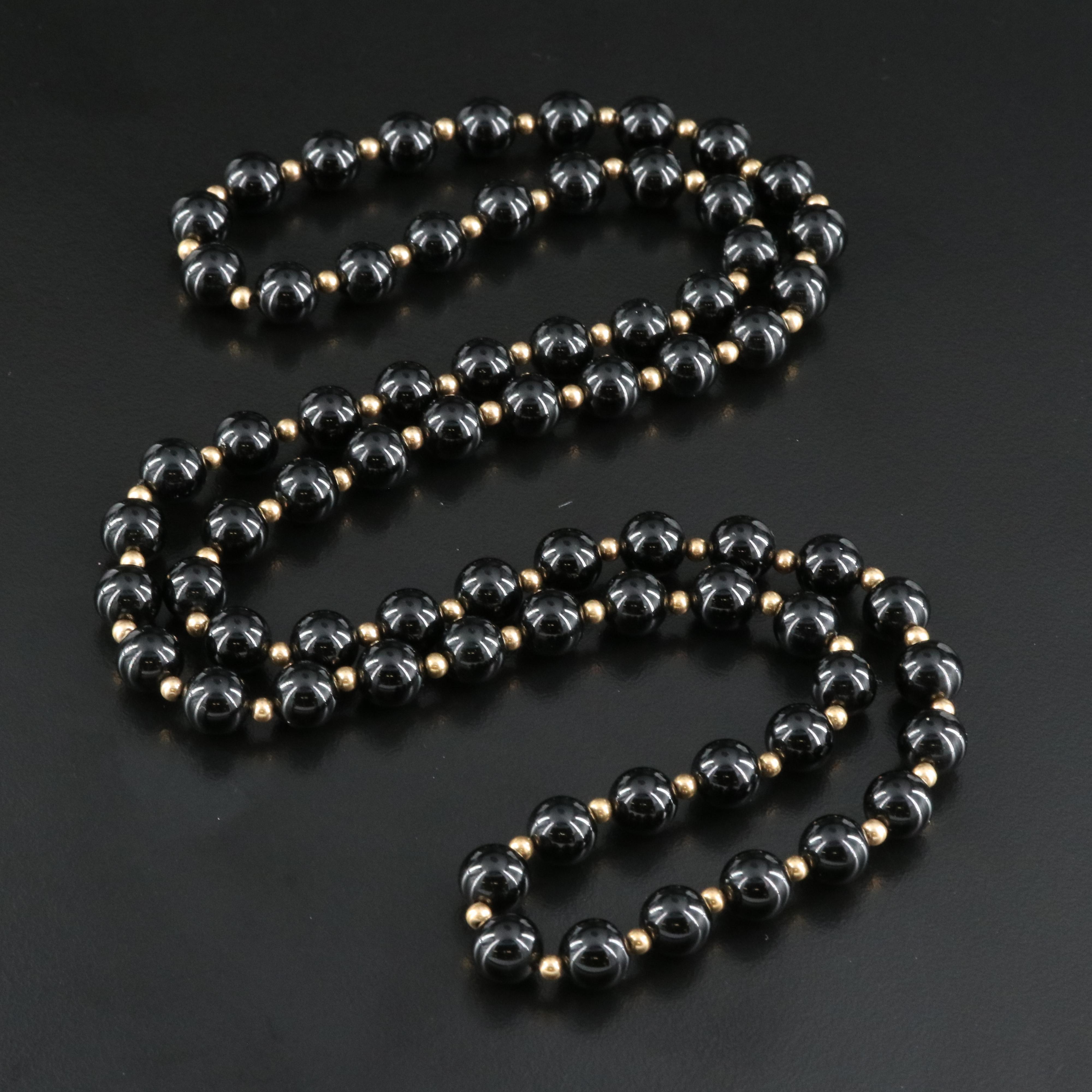 14K Black Onyx Beaded Necklace