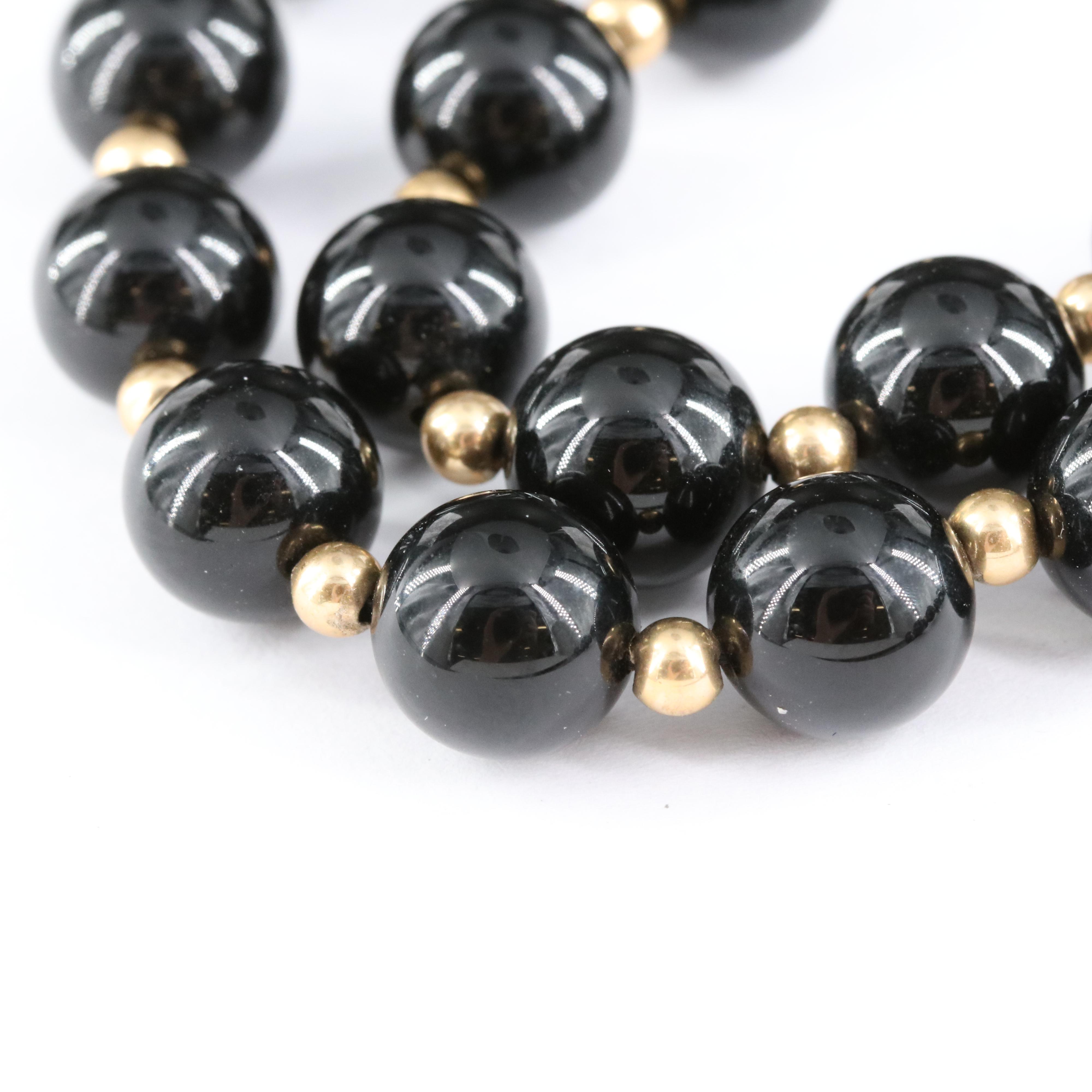 14K Black Onyx Beaded Necklace