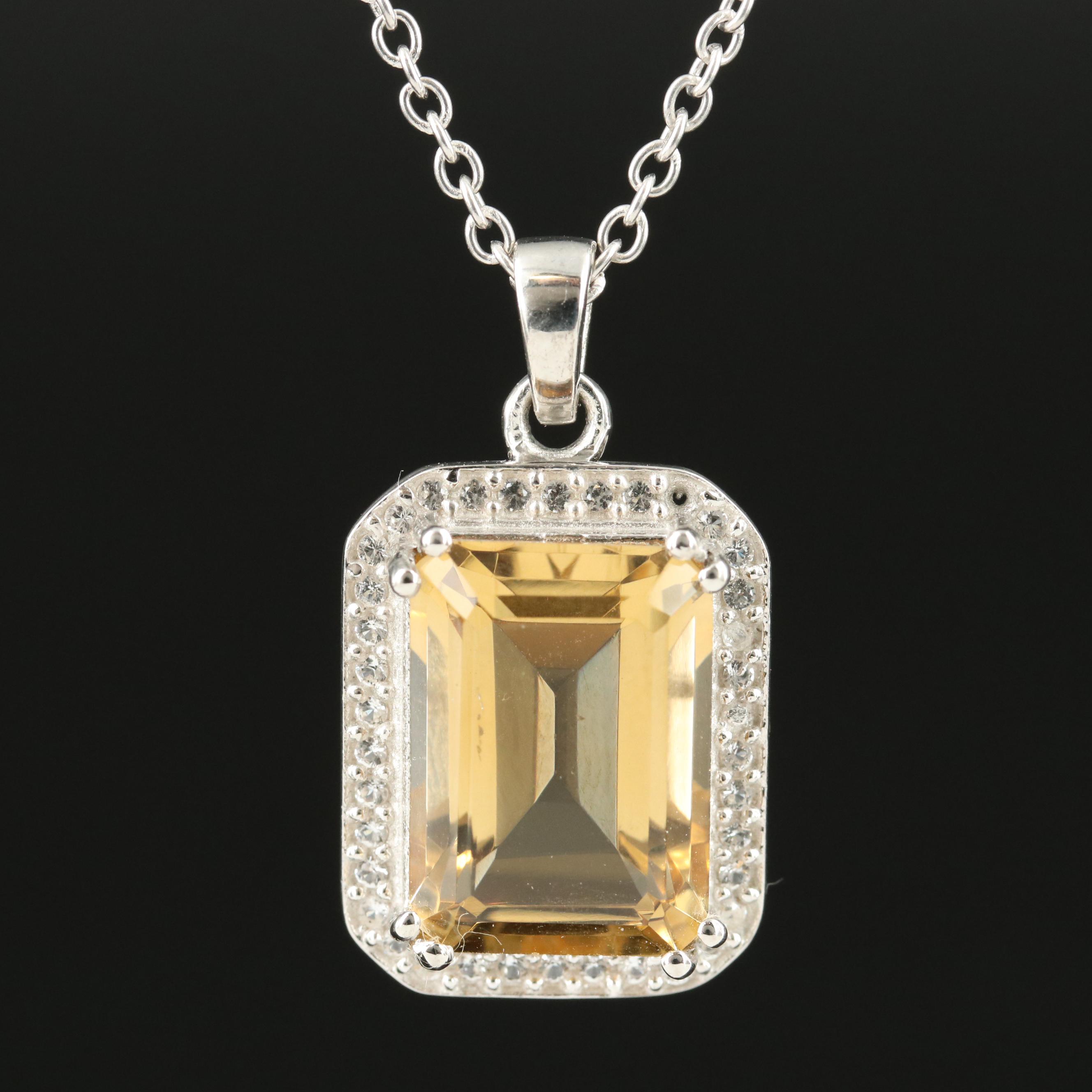 Sterling Citrine and White Topaz Pendant Necklace