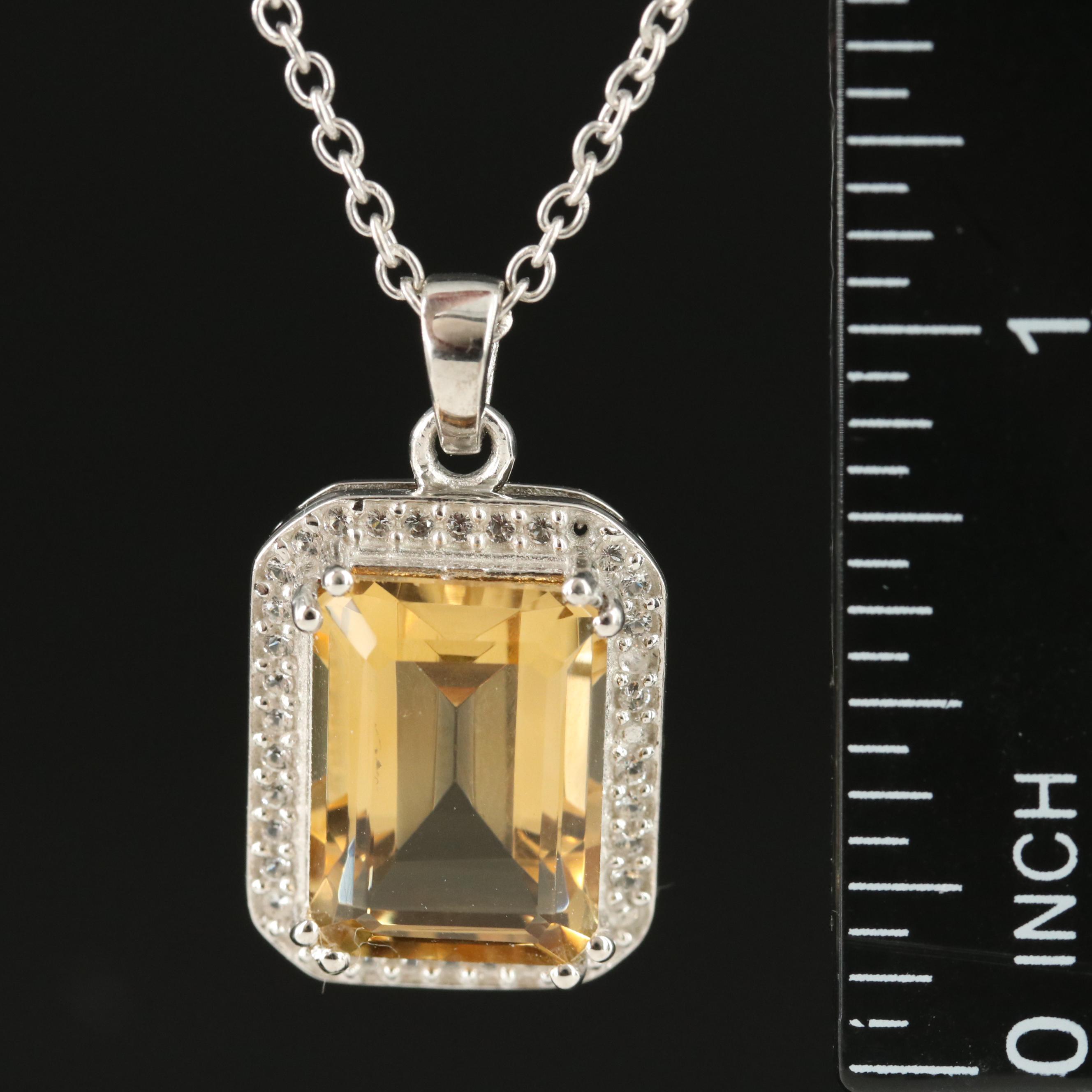 Sterling Citrine and White Topaz Pendant Necklace