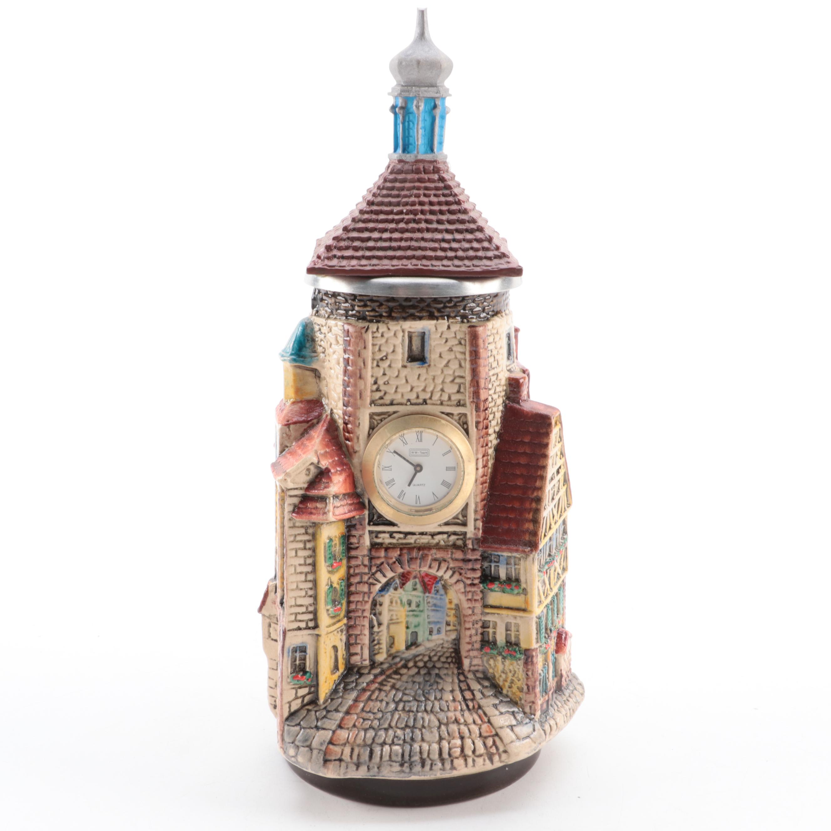 Westerwald Team Architectural Clock Stein with Other Ceramic Music Box Stein