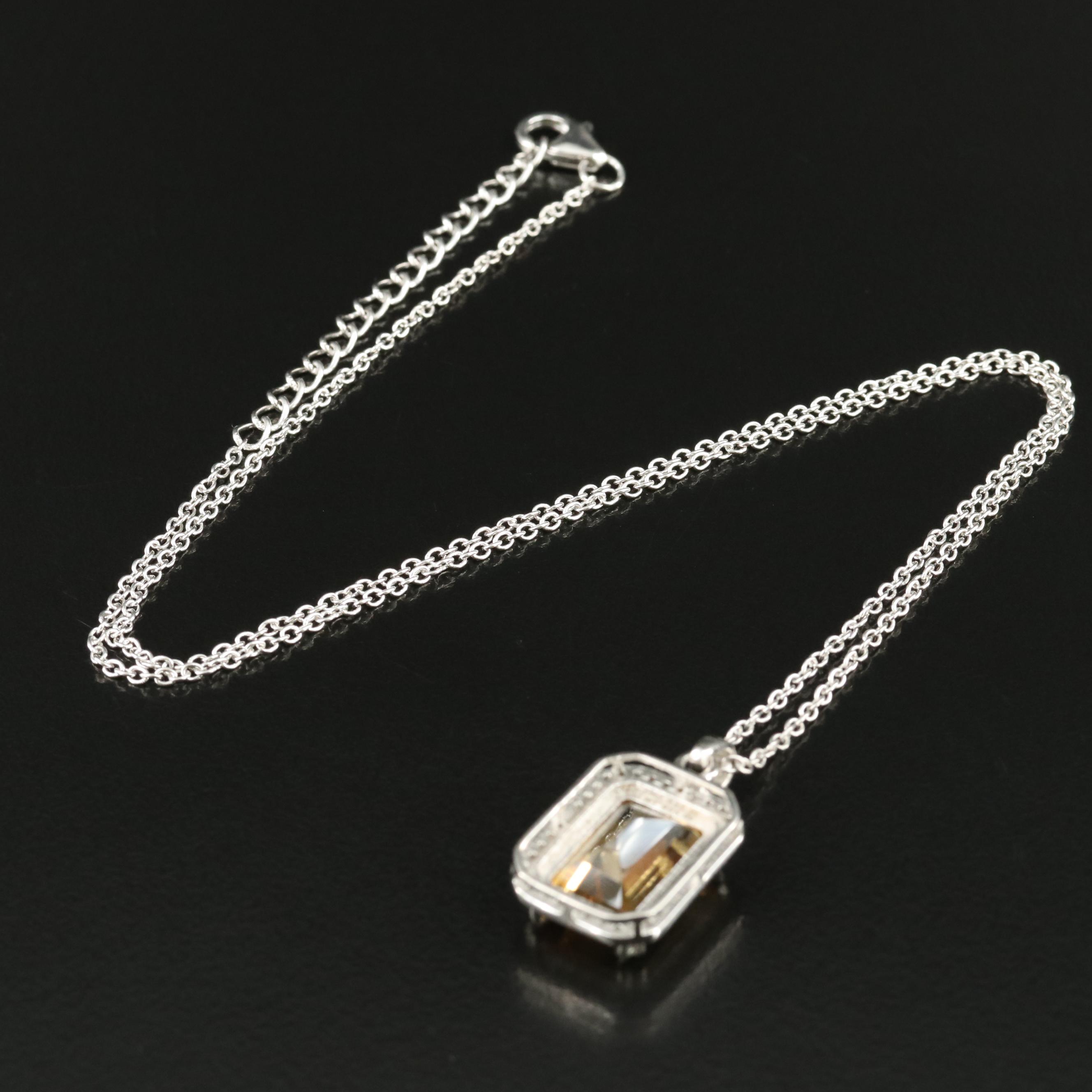 Sterling Citrine and White Topaz Pendant Necklace