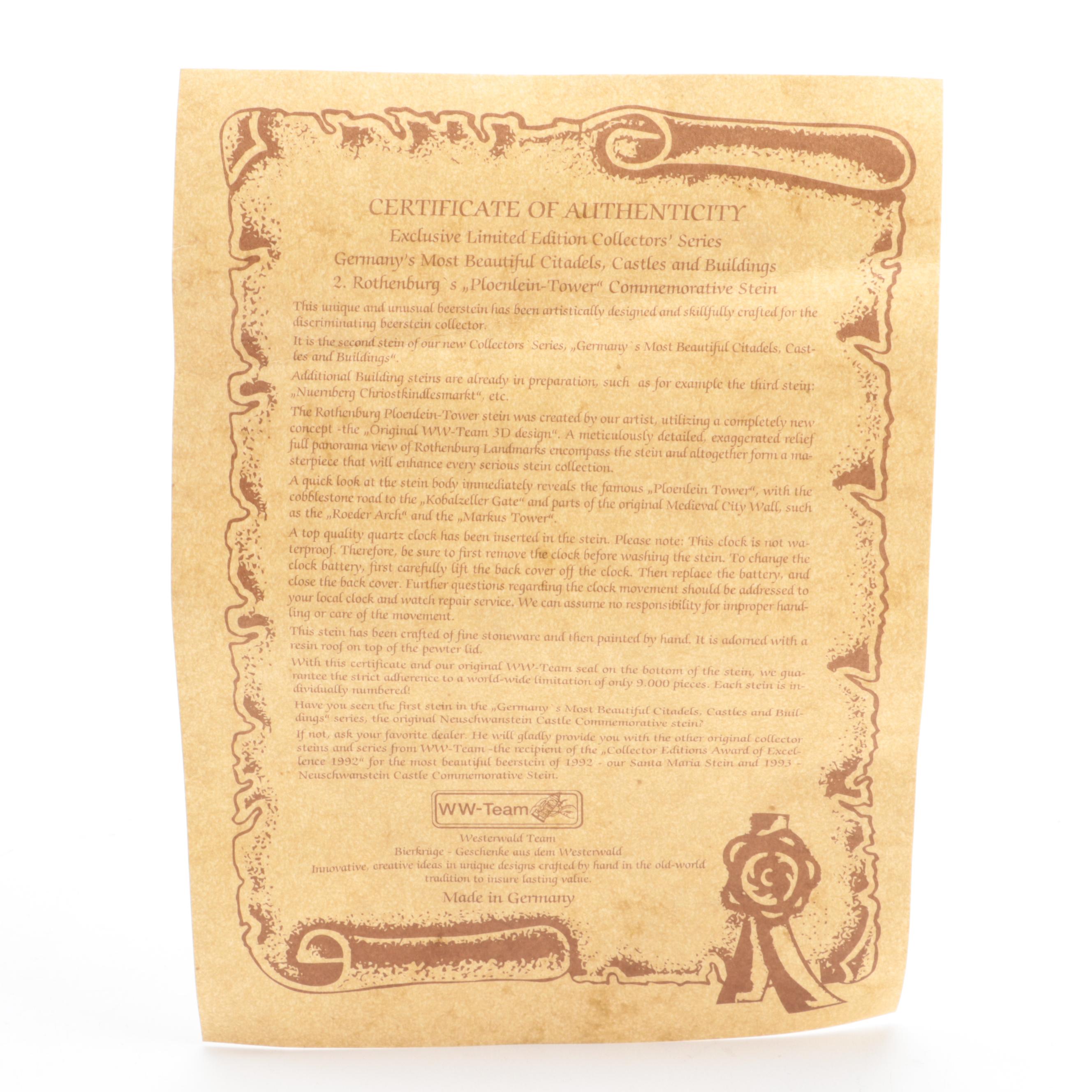 Westerwald Team Architectural Clock Stein with Other Ceramic Music Box Stein