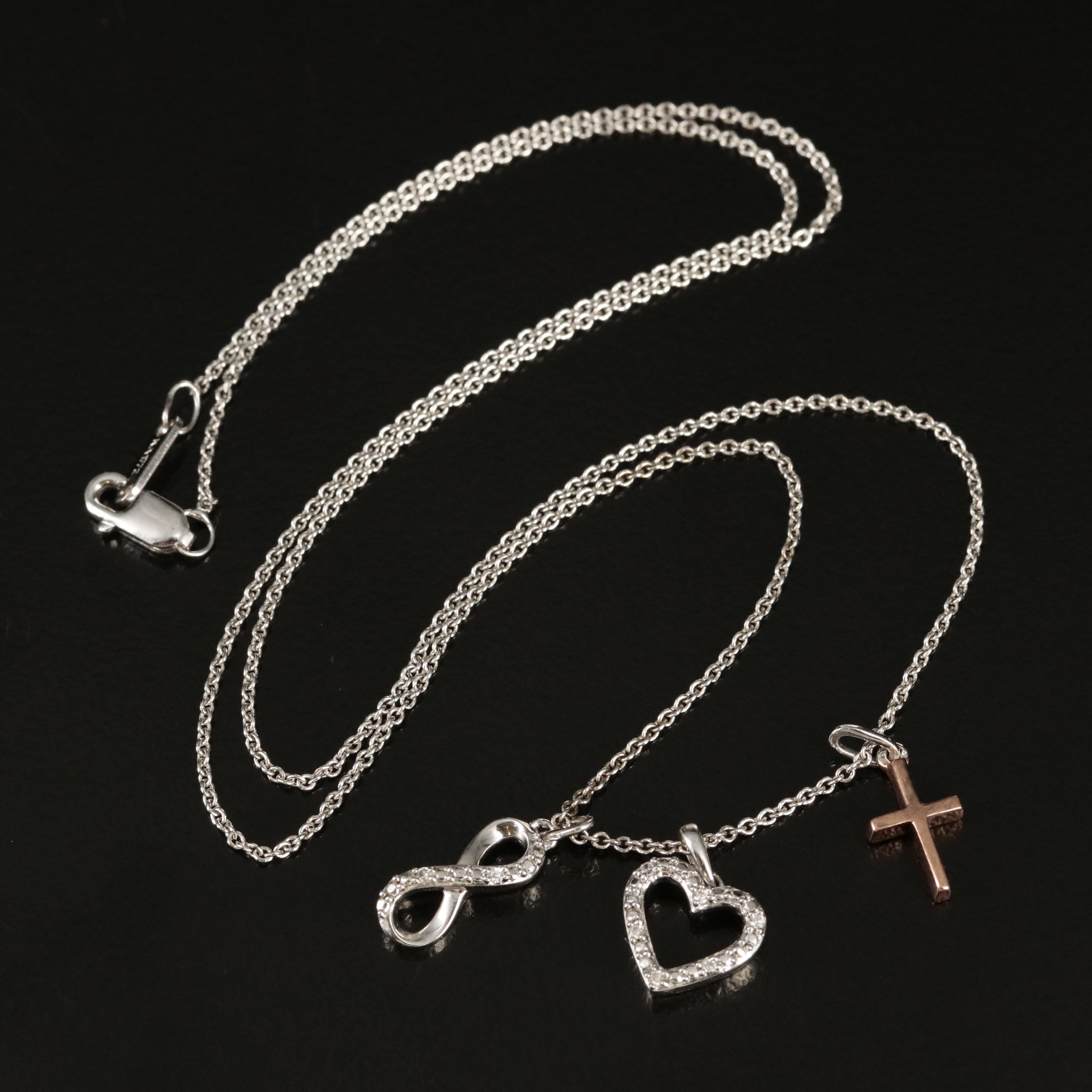Sterling Heart, Cross and Infinity Necklace with Cubic Zirconia Accents
