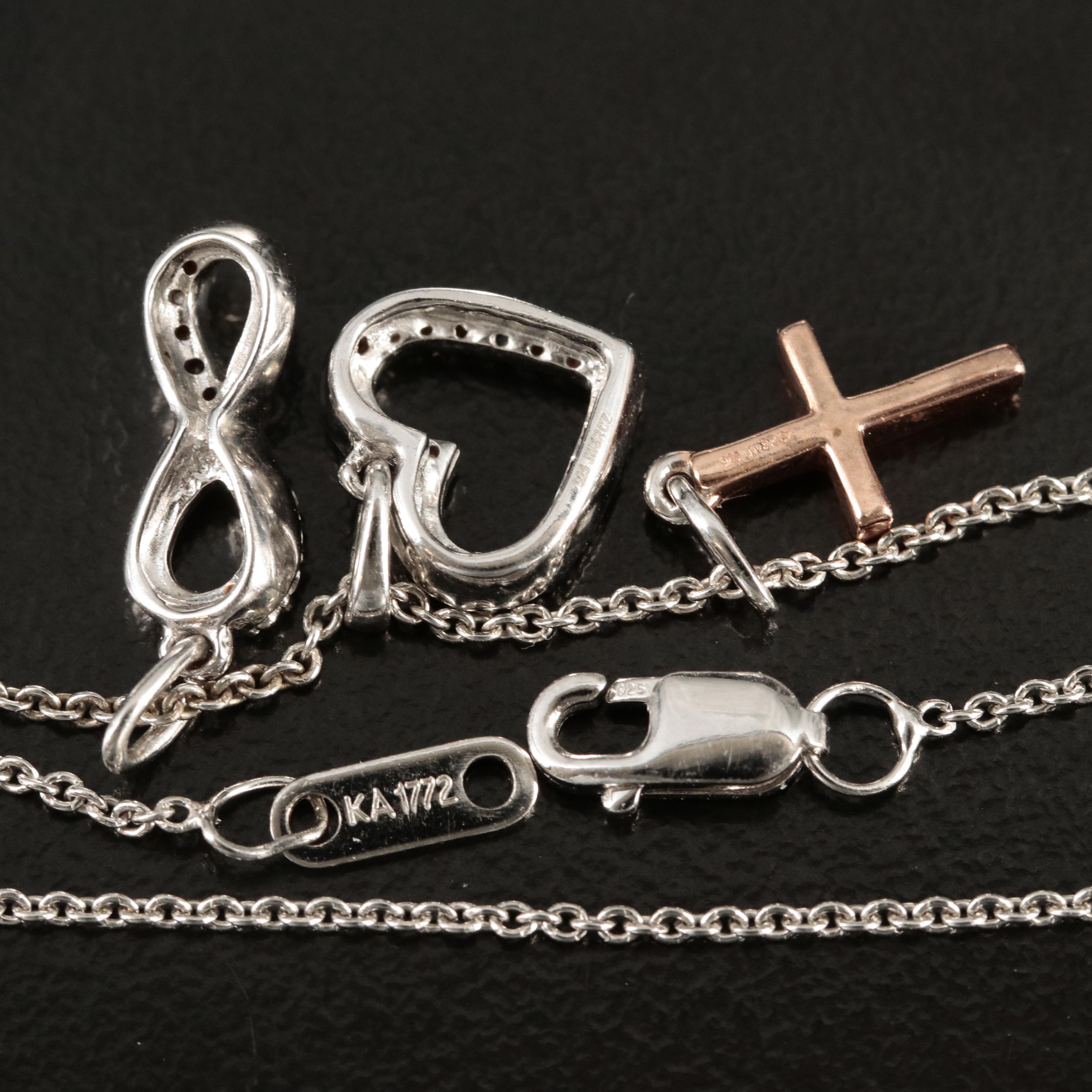 Sterling Heart, Cross and Infinity Necklace with Cubic Zirconia Accents