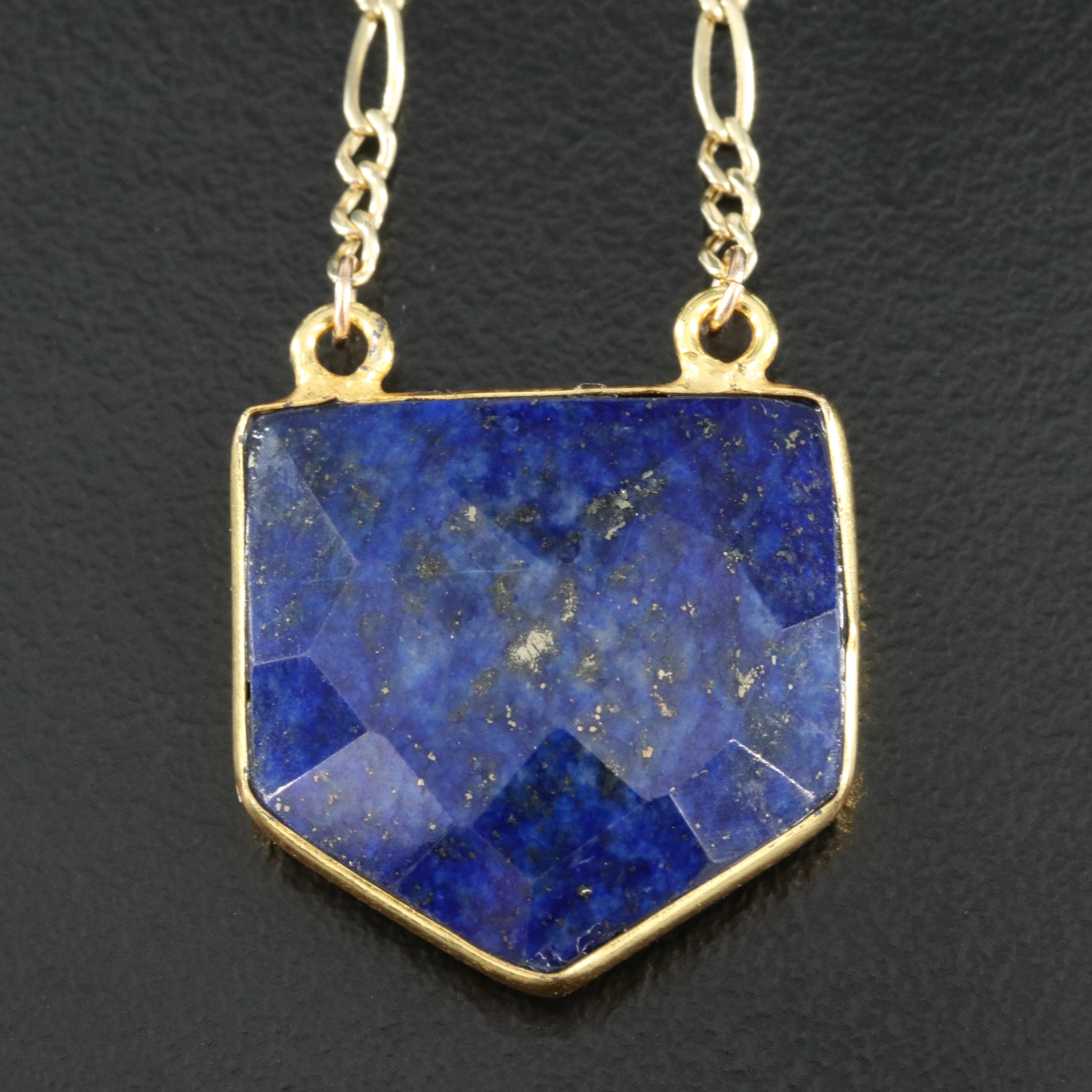 10K Lapis Lazuli Pentagonal Pendant Necklace