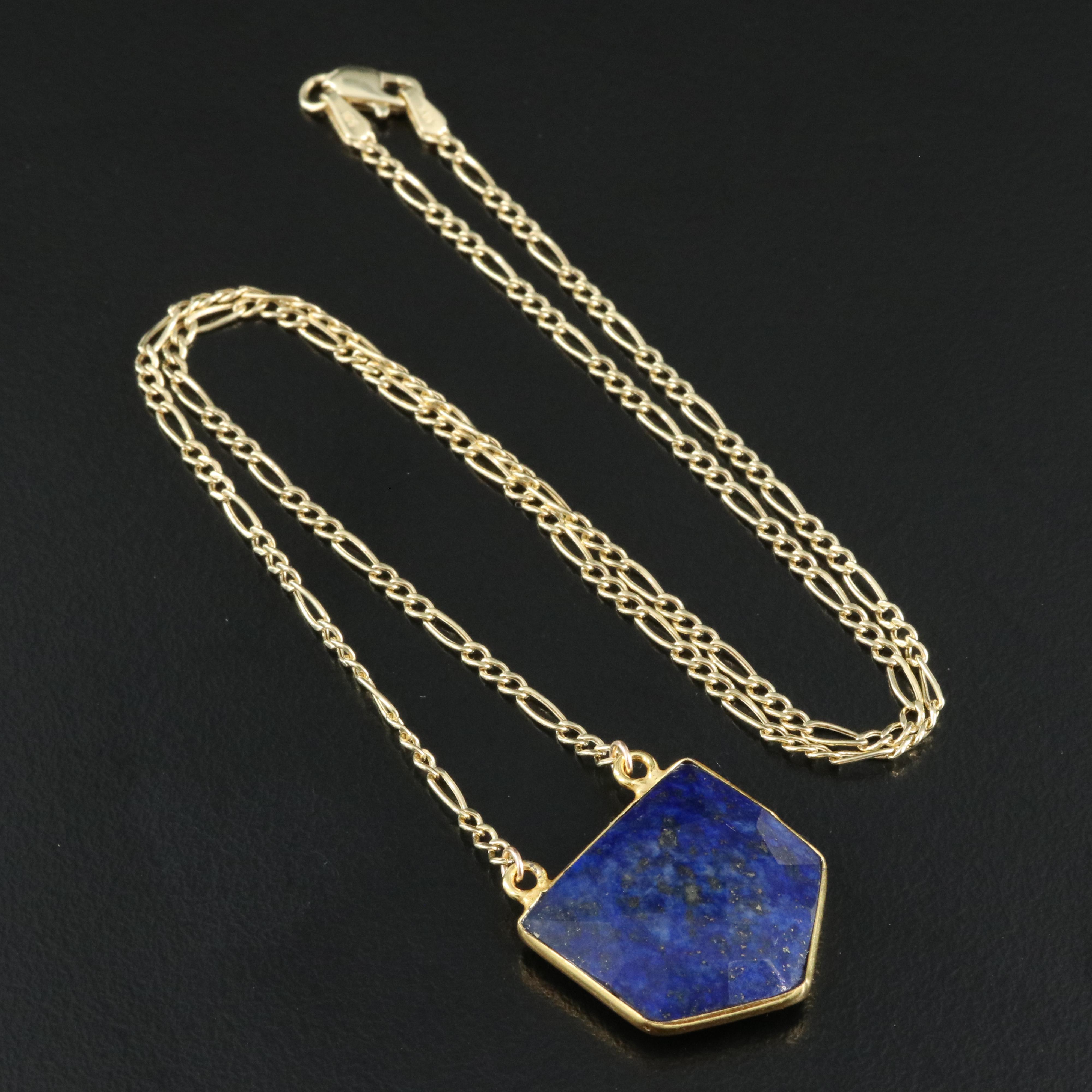 10K Lapis Lazuli Pentagonal Pendant Necklace