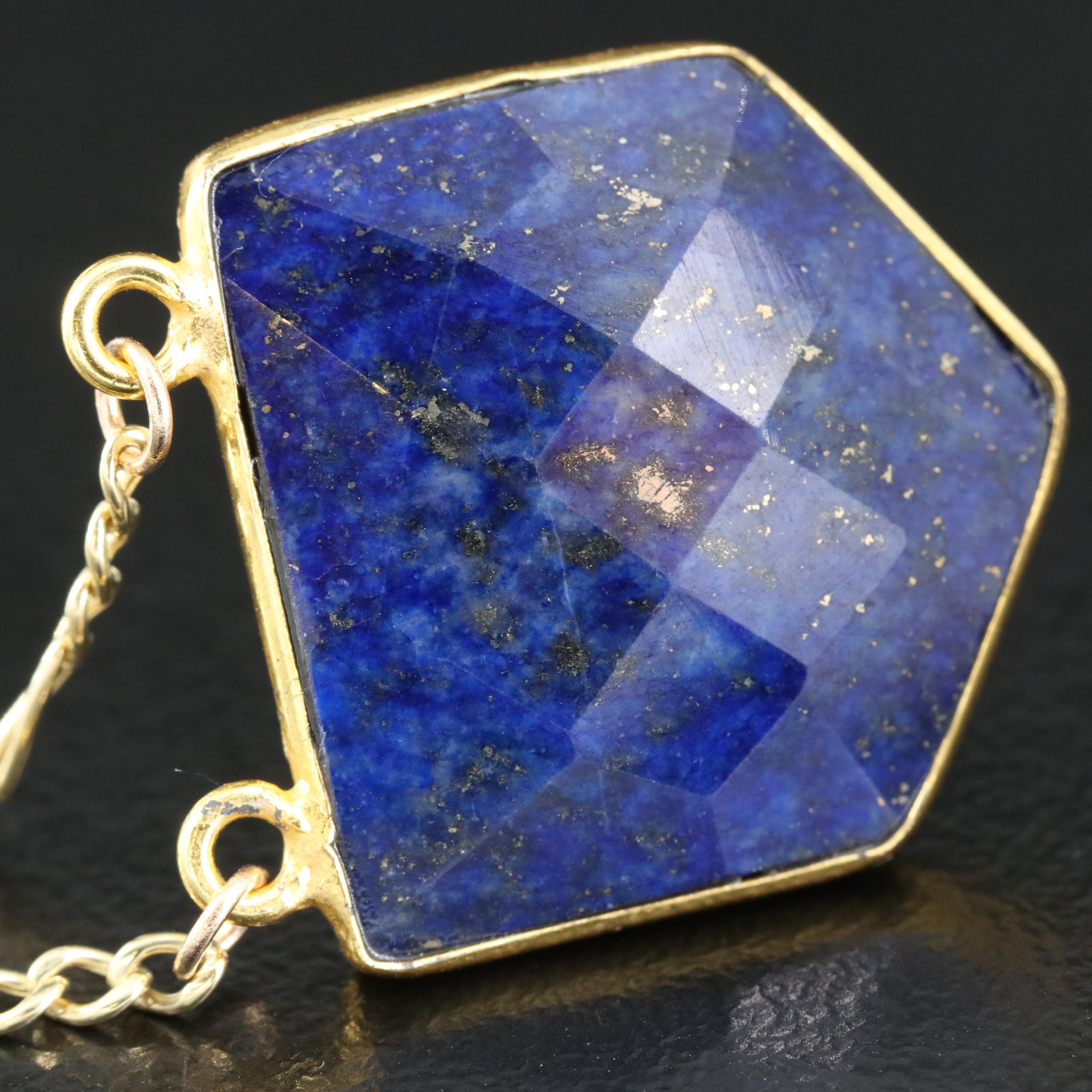 10K Lapis Lazuli Pentagonal Pendant Necklace