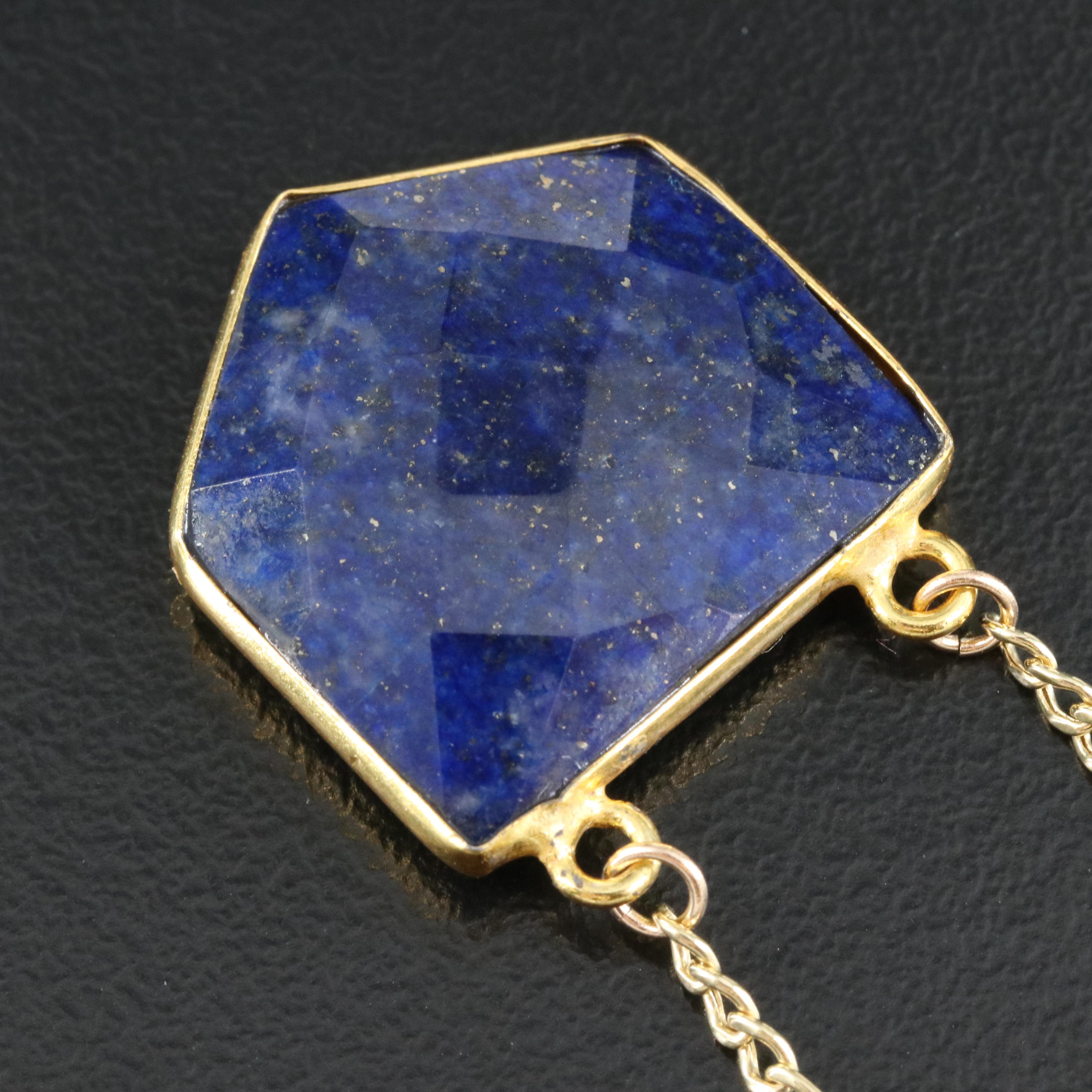 10K Lapis Lazuli Pentagonal Pendant Necklace