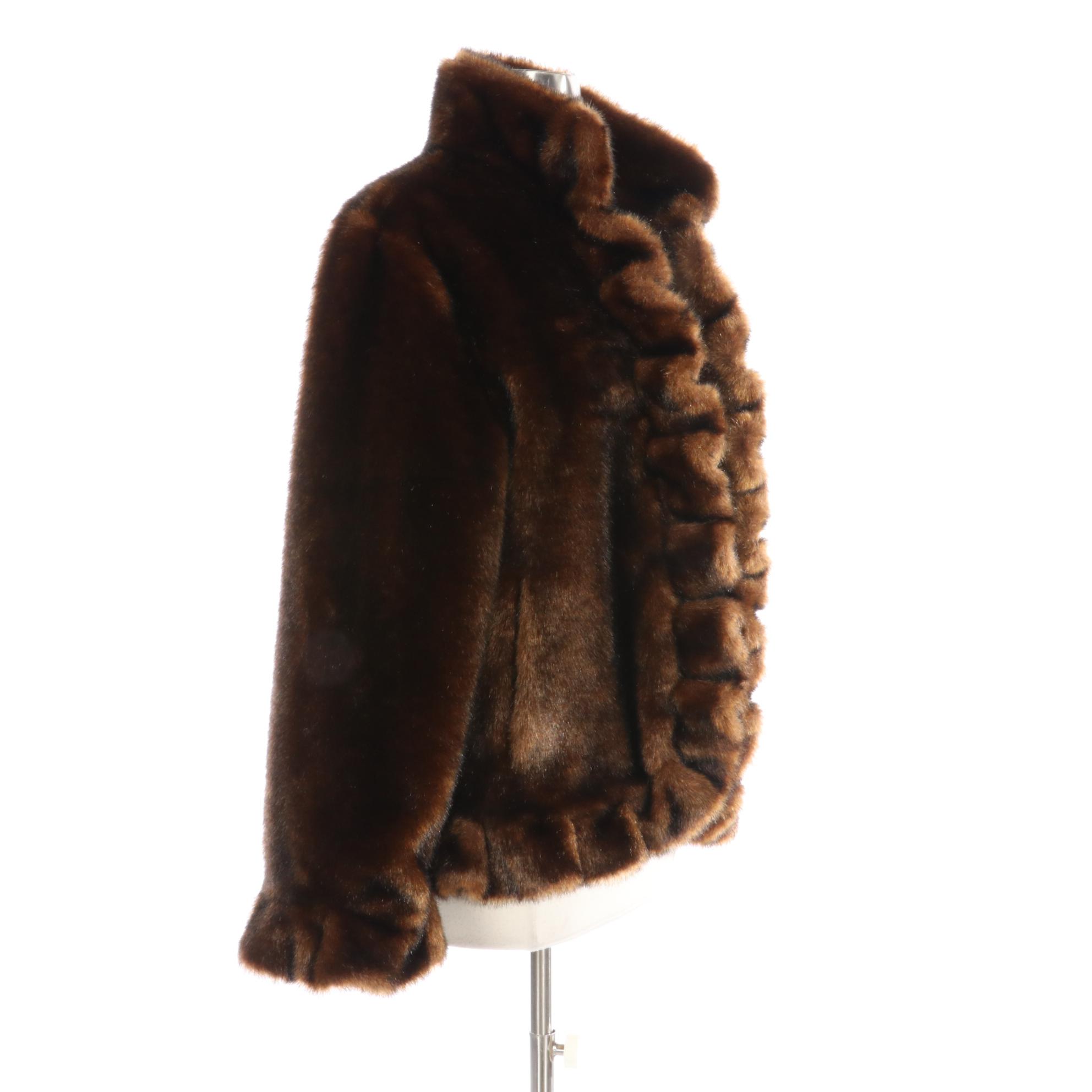 Donna Salyers' Fabulous-Furs Ruffle Edge Jacket in Faux Fur/Acrylic Pile