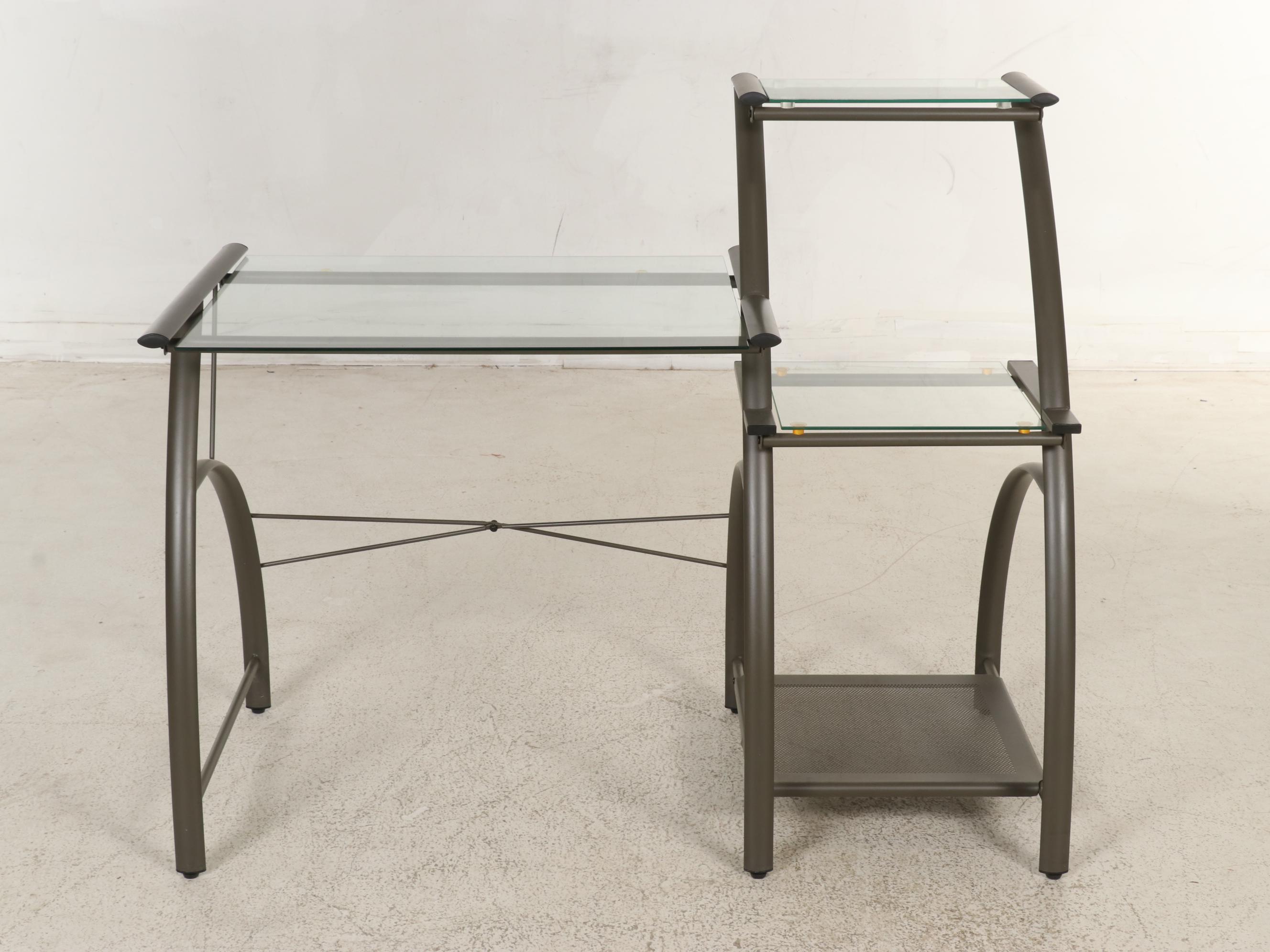 Modernist Style Tubular Metal and Glass Desk