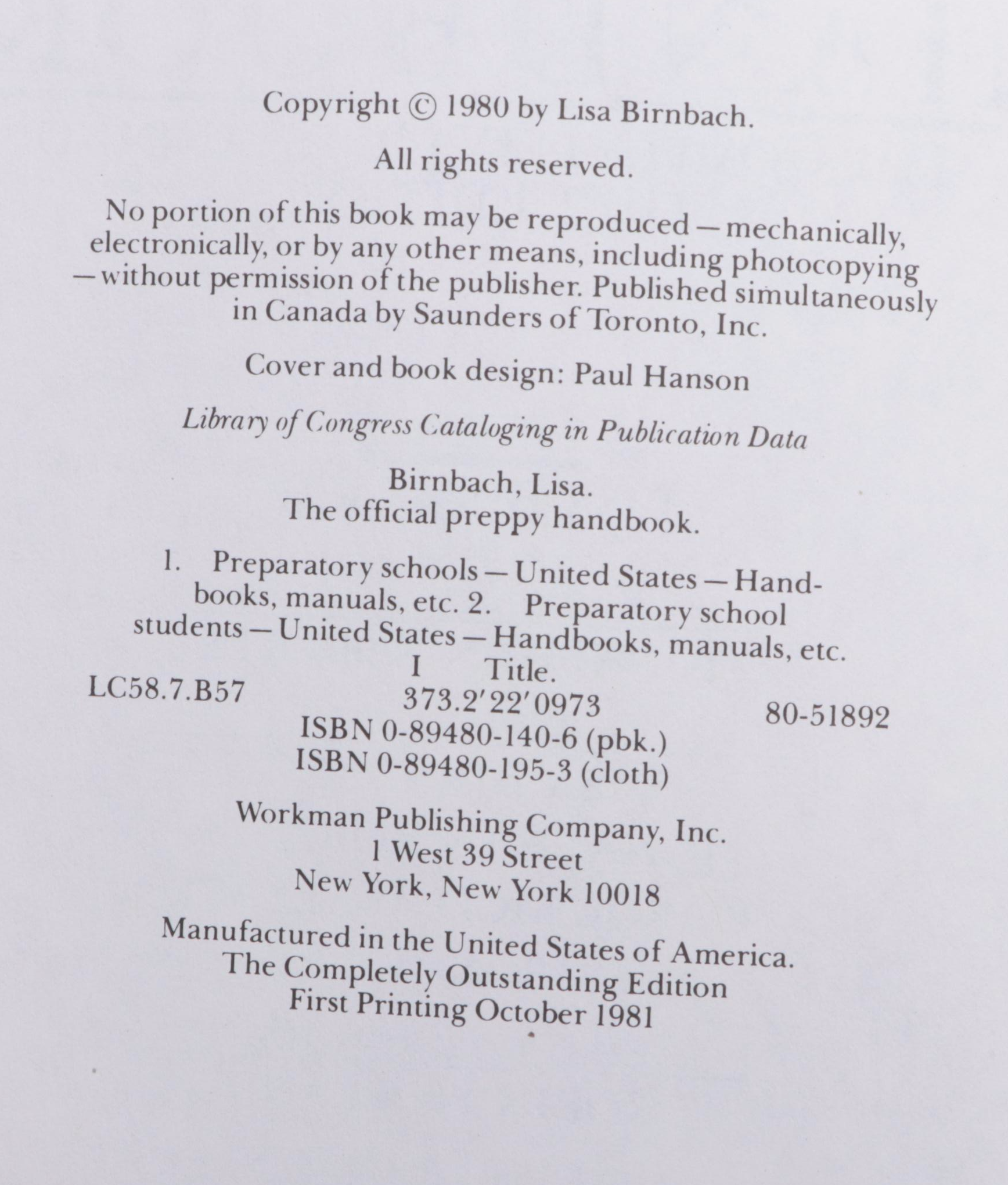 Gift Edition "The Official Preppy Handbook" Edited by Lisa Birnbach, 1981