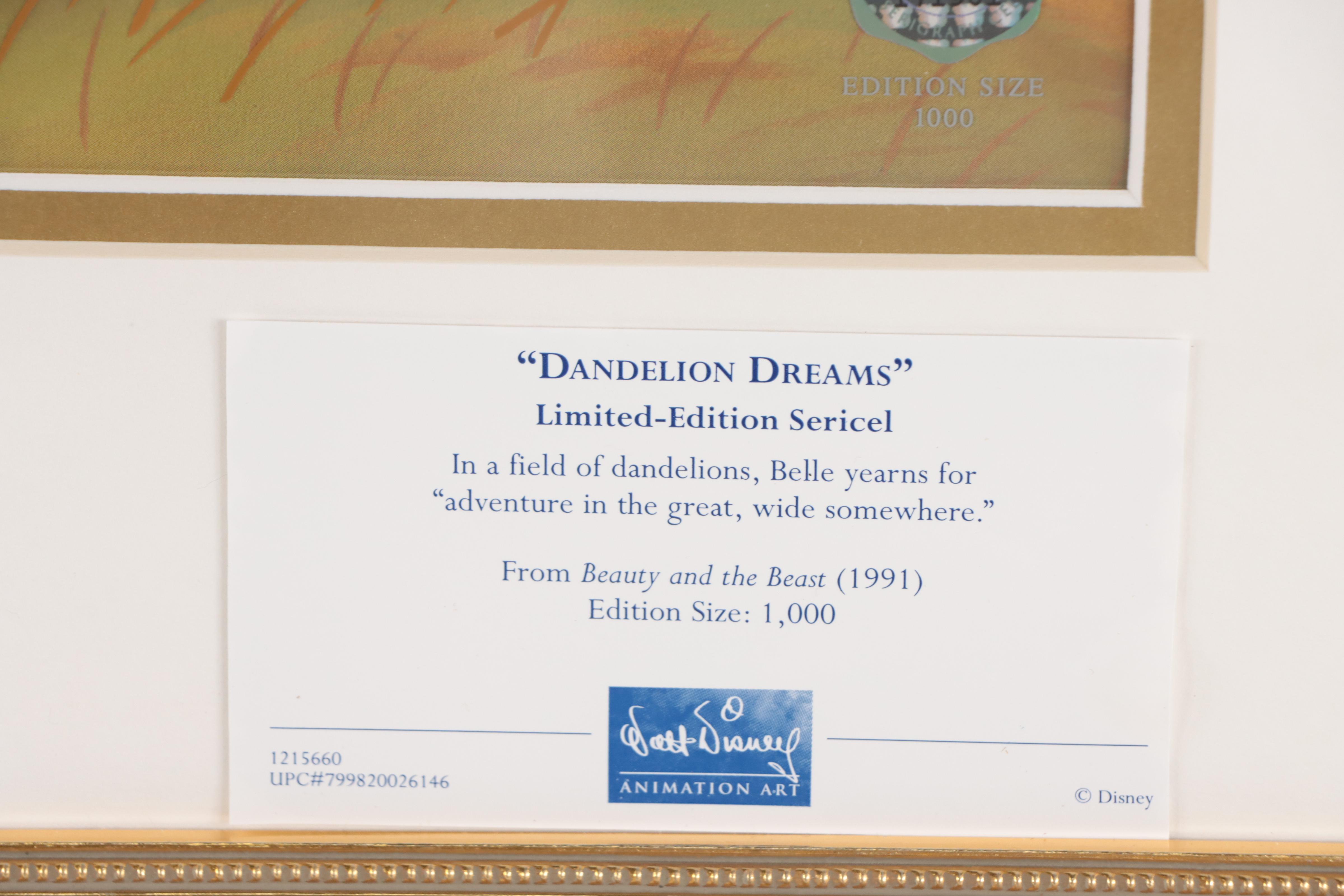 Paige O'Hara Signed LE Disney Sericel "Dandelion Dreams"
