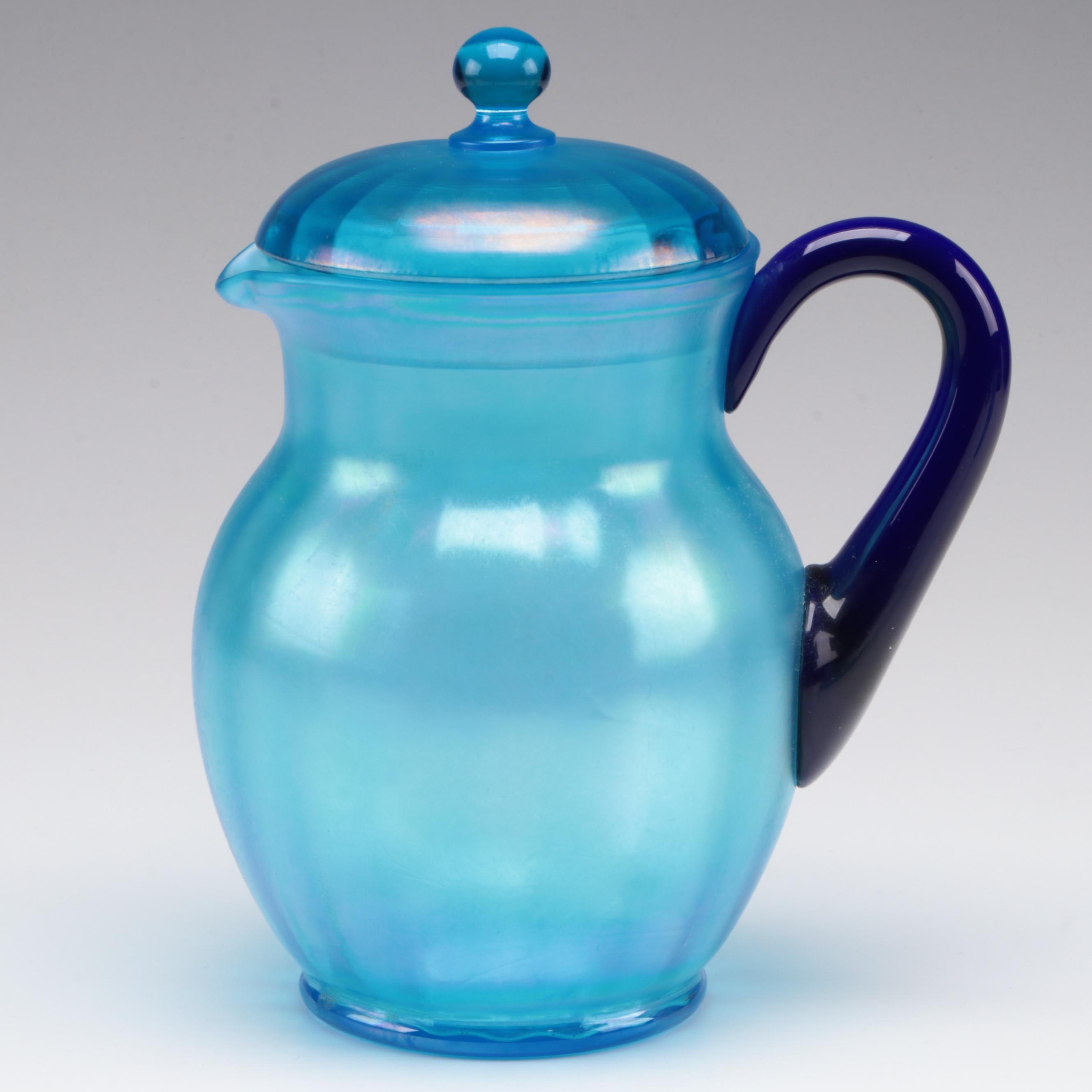 Fenton Rib Optic Blue Lemonade Set, Early to Mid 20th Century