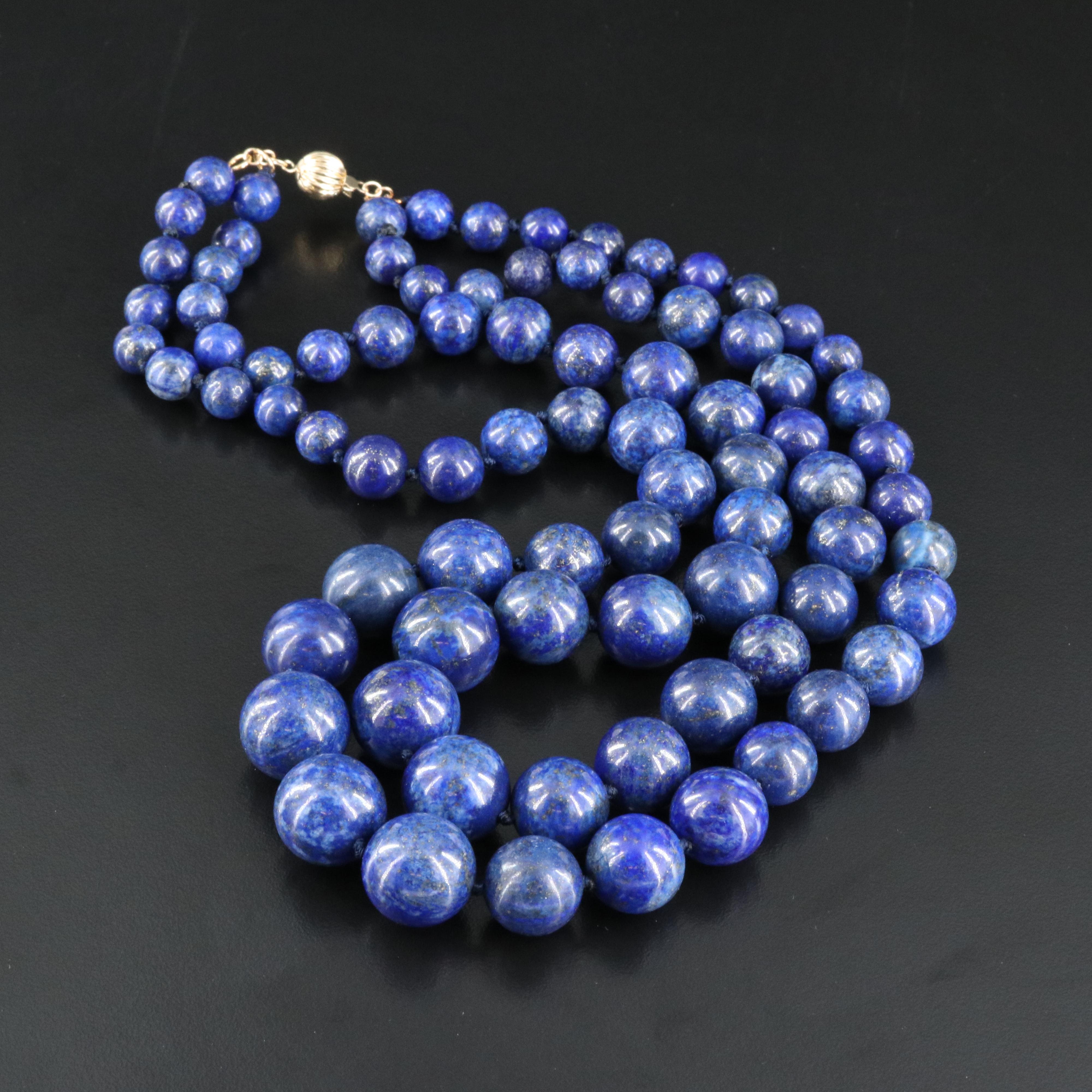 Lapis Lazuli Graduated Necklace with 14K Clasp