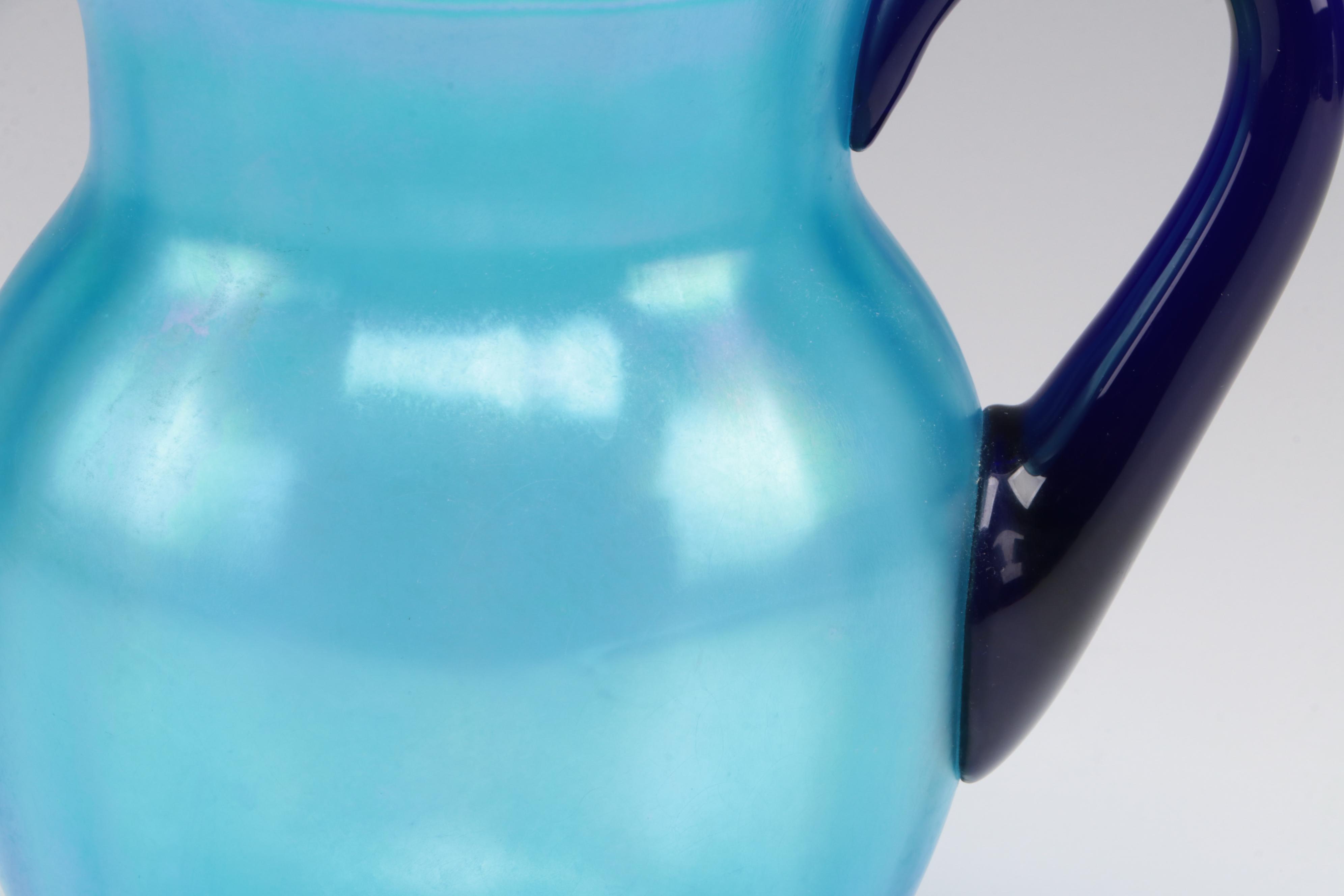 Fenton Rib Optic Blue Lemonade Set, Early to Mid 20th Century