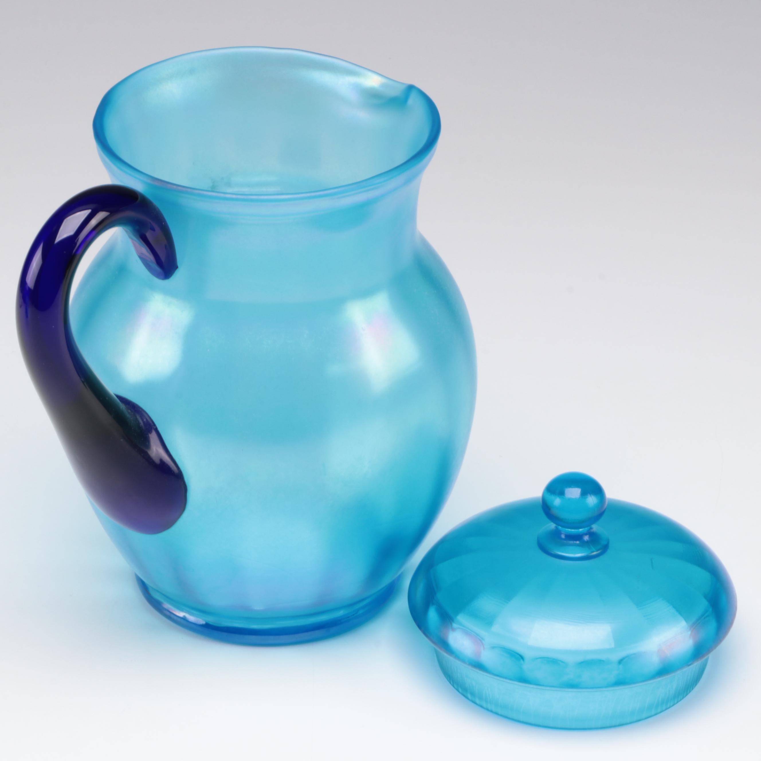 Fenton Rib Optic Blue Lemonade Set, Early to Mid 20th Century