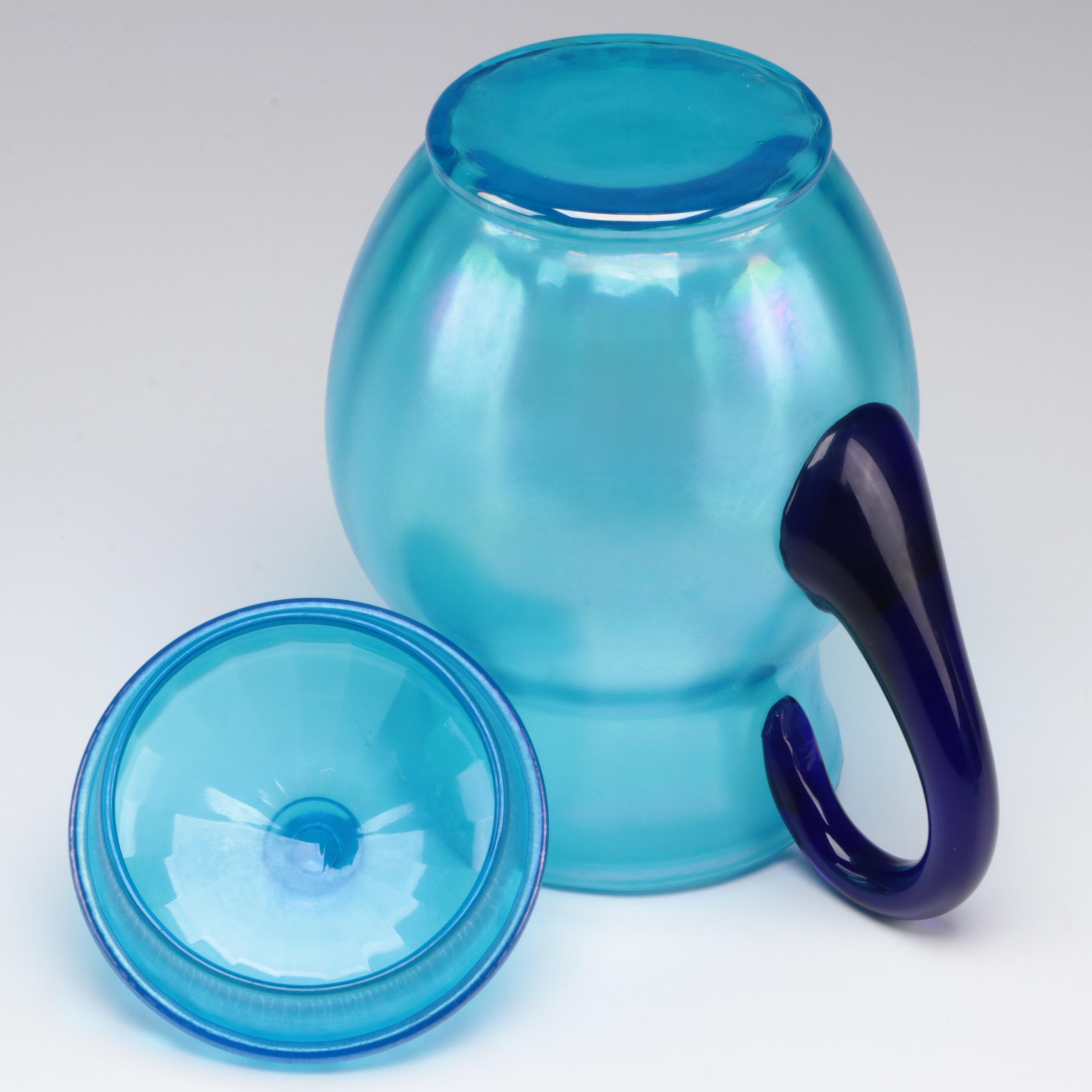 Fenton Rib Optic Blue Lemonade Set, Early to Mid 20th Century