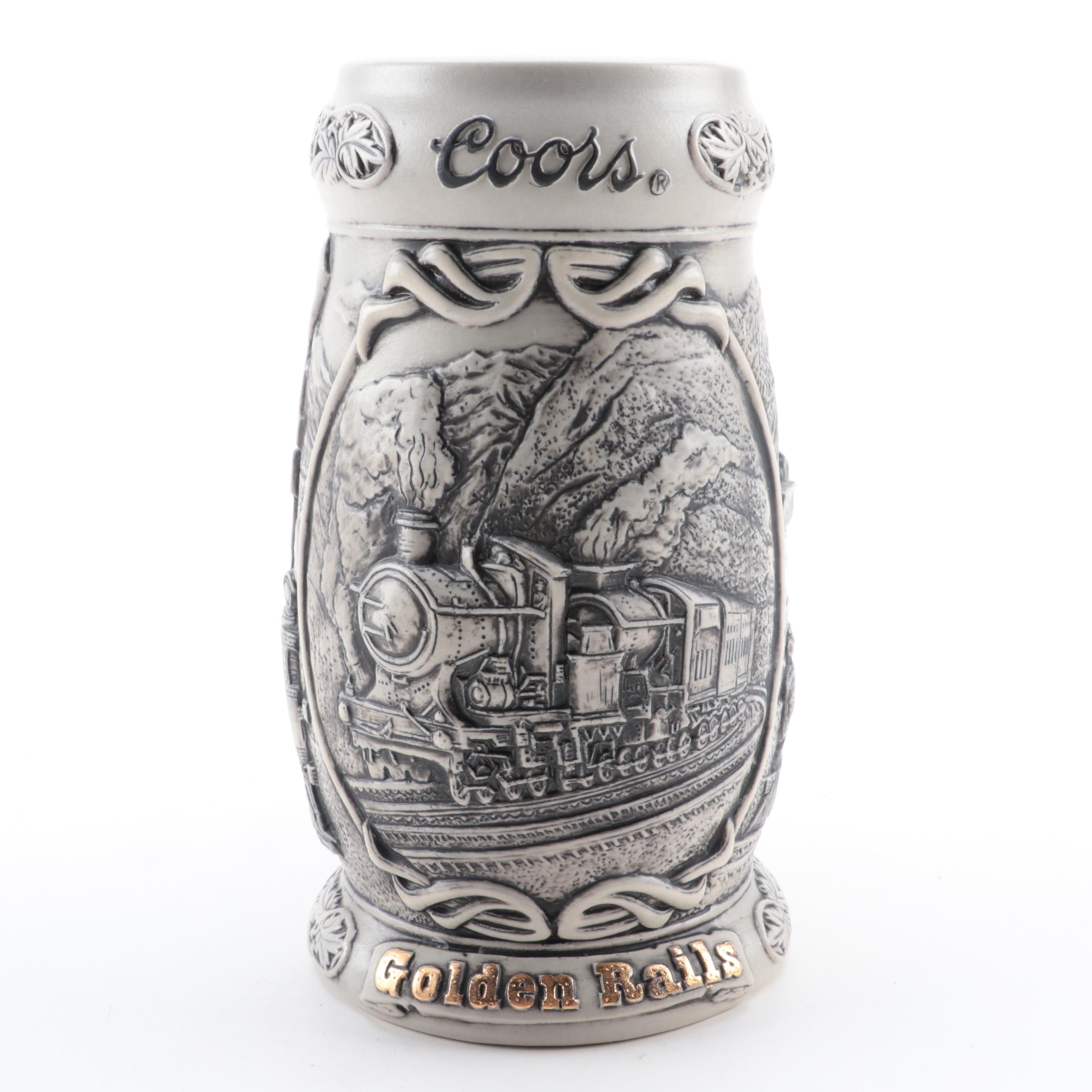 Coors "Golden Rails" and "The Rocky Mountain Legend" Ceramic Beer Steins