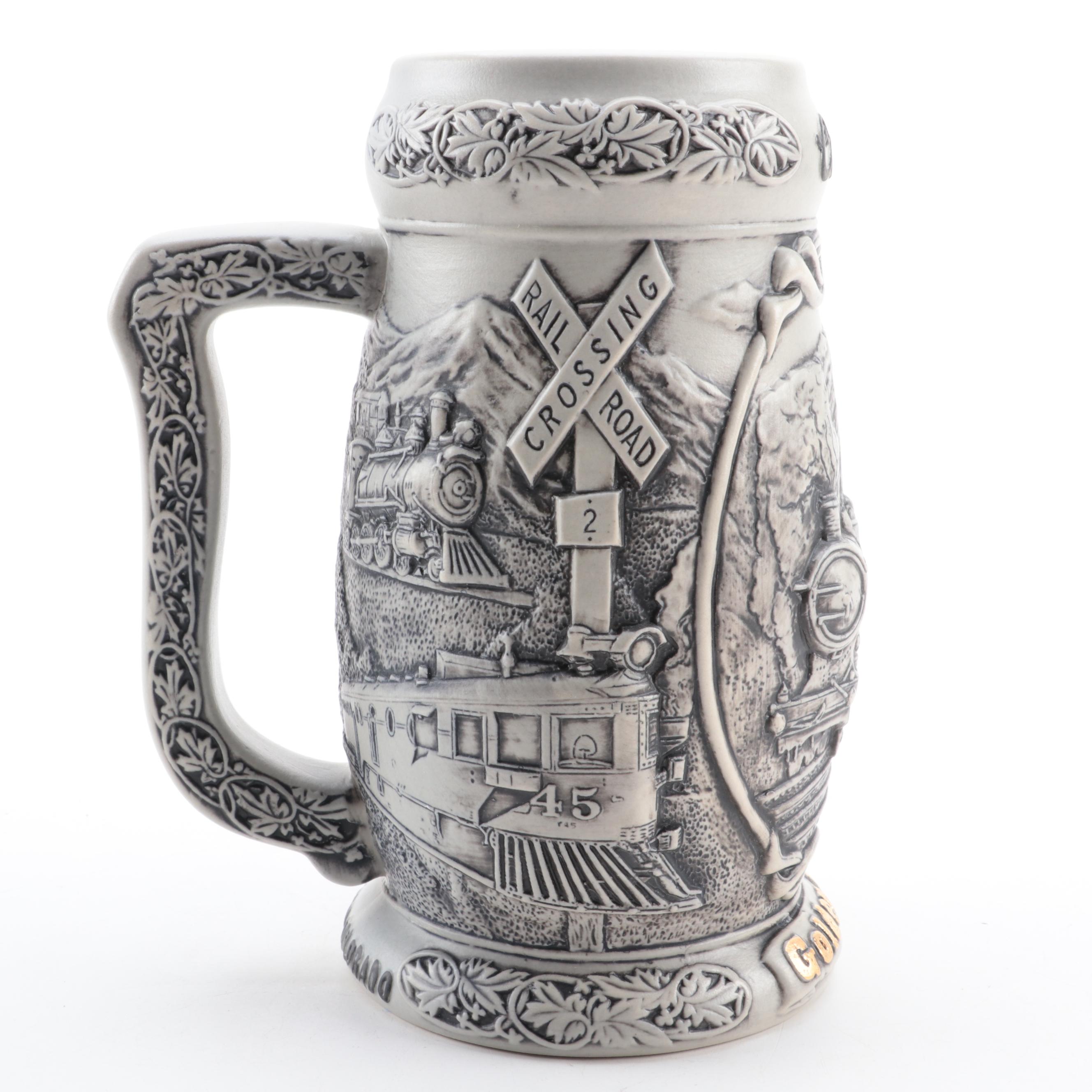 Coors "Golden Rails" and "The Rocky Mountain Legend" Ceramic Beer Steins