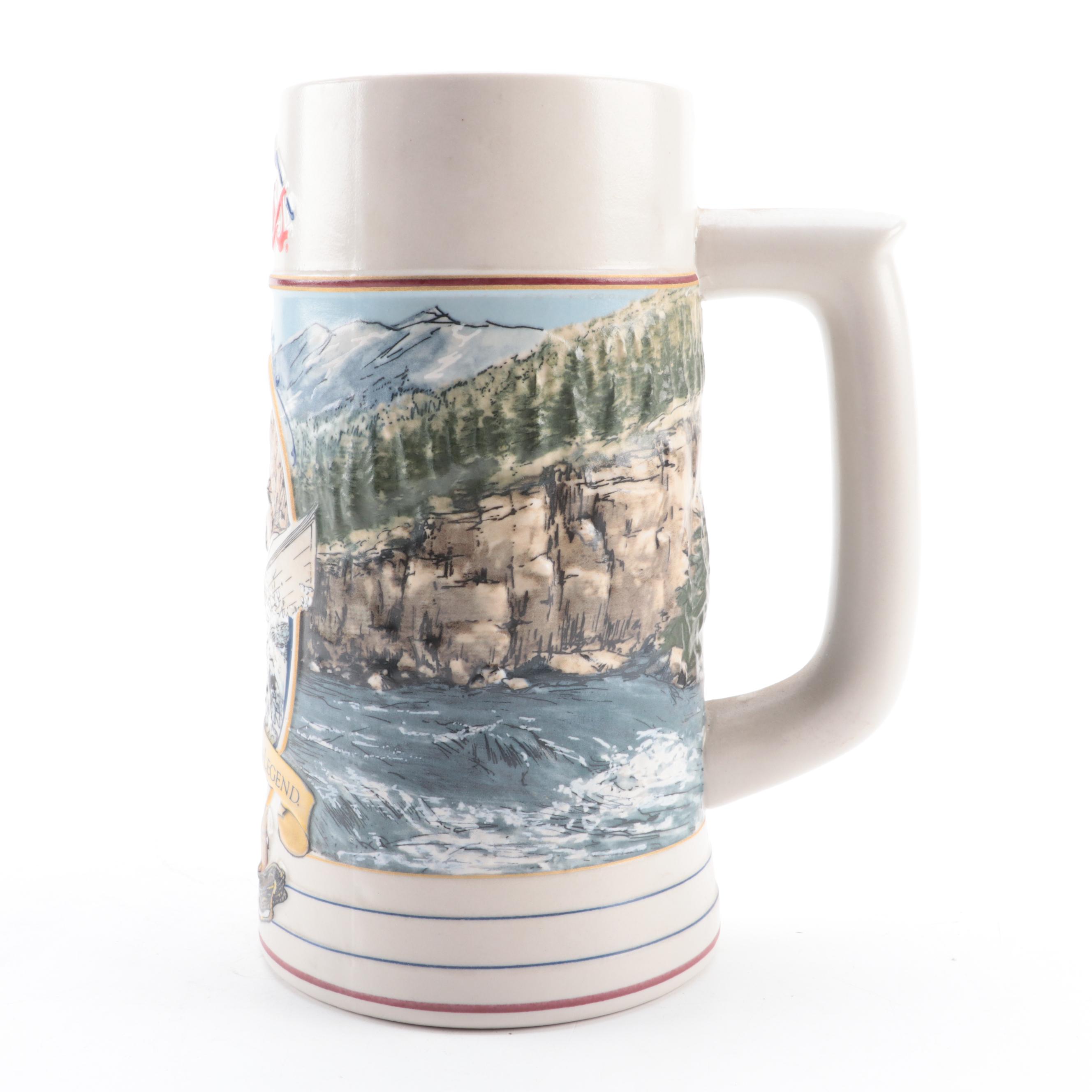 Coors "Golden Rails" and "The Rocky Mountain Legend" Ceramic Beer Steins