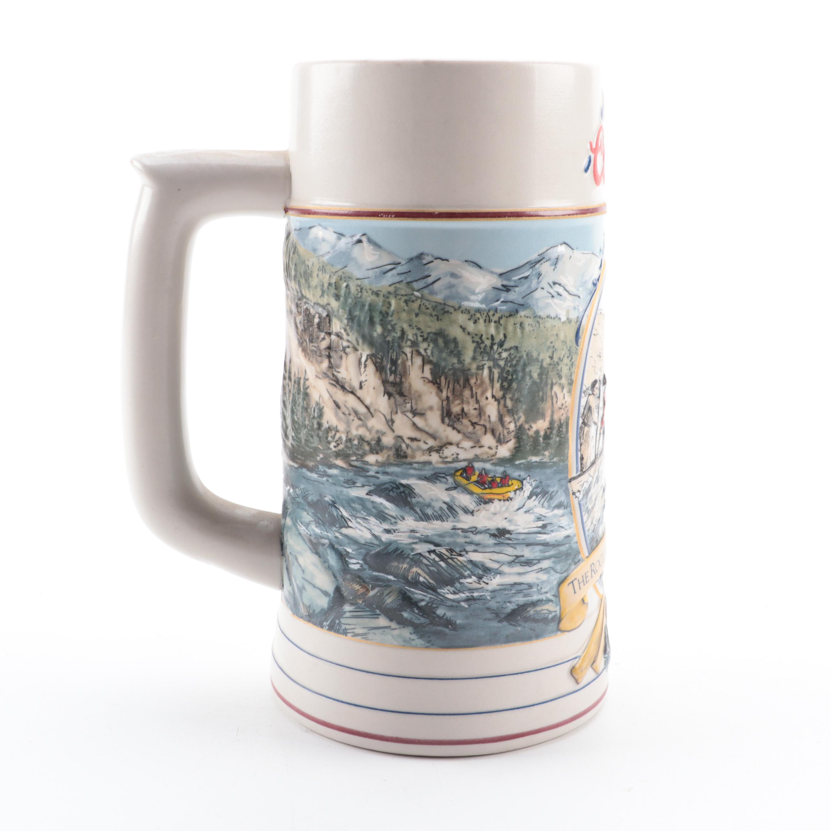 Coors "Golden Rails" and "The Rocky Mountain Legend" Ceramic Beer Steins