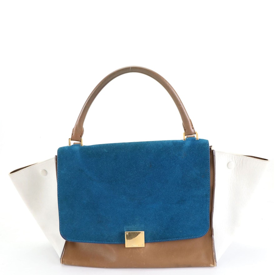 Céline Medium Trapeze Bag in Tricolor Leather and Suede