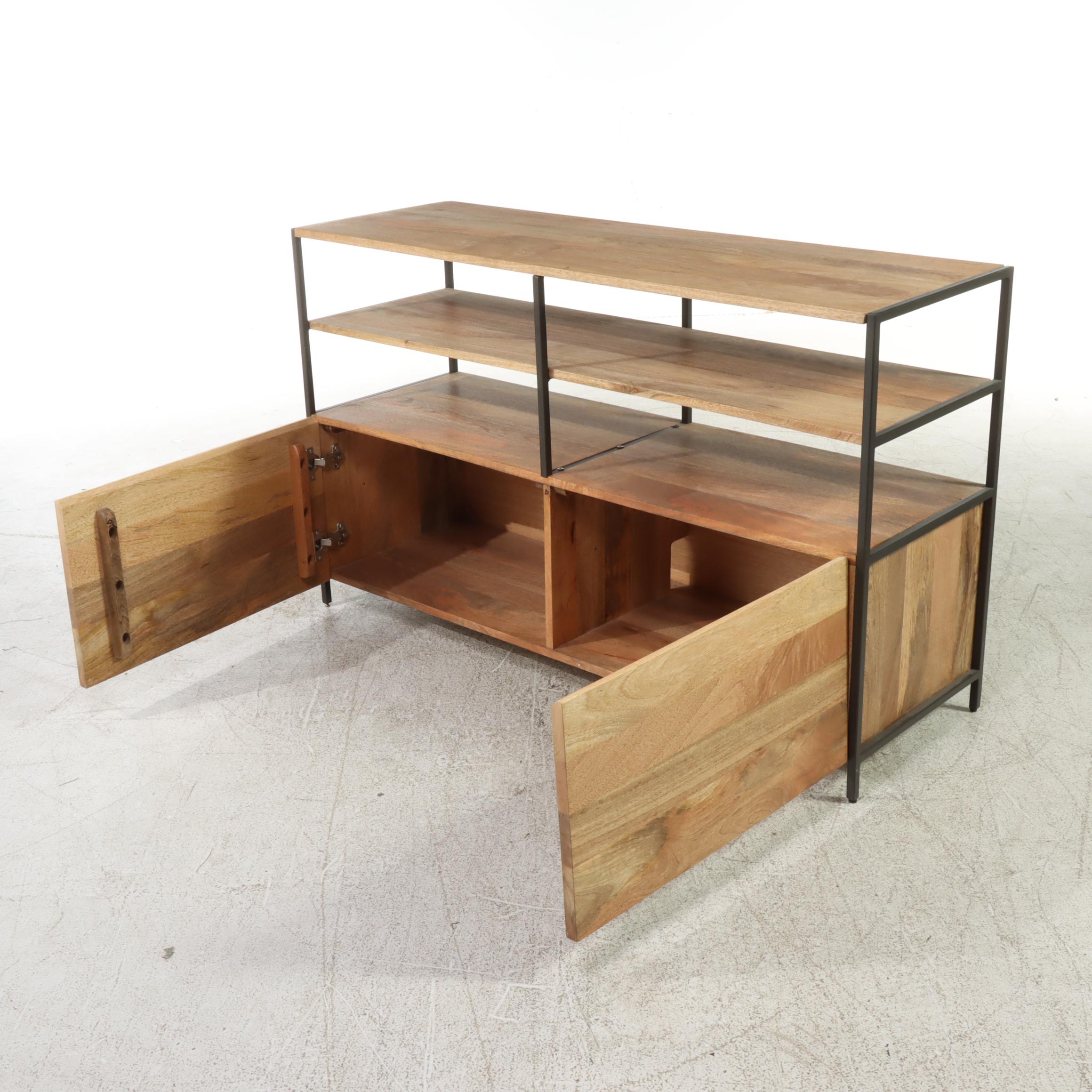 West Elm Industrial Mango Wood and Steel Modular Media Console