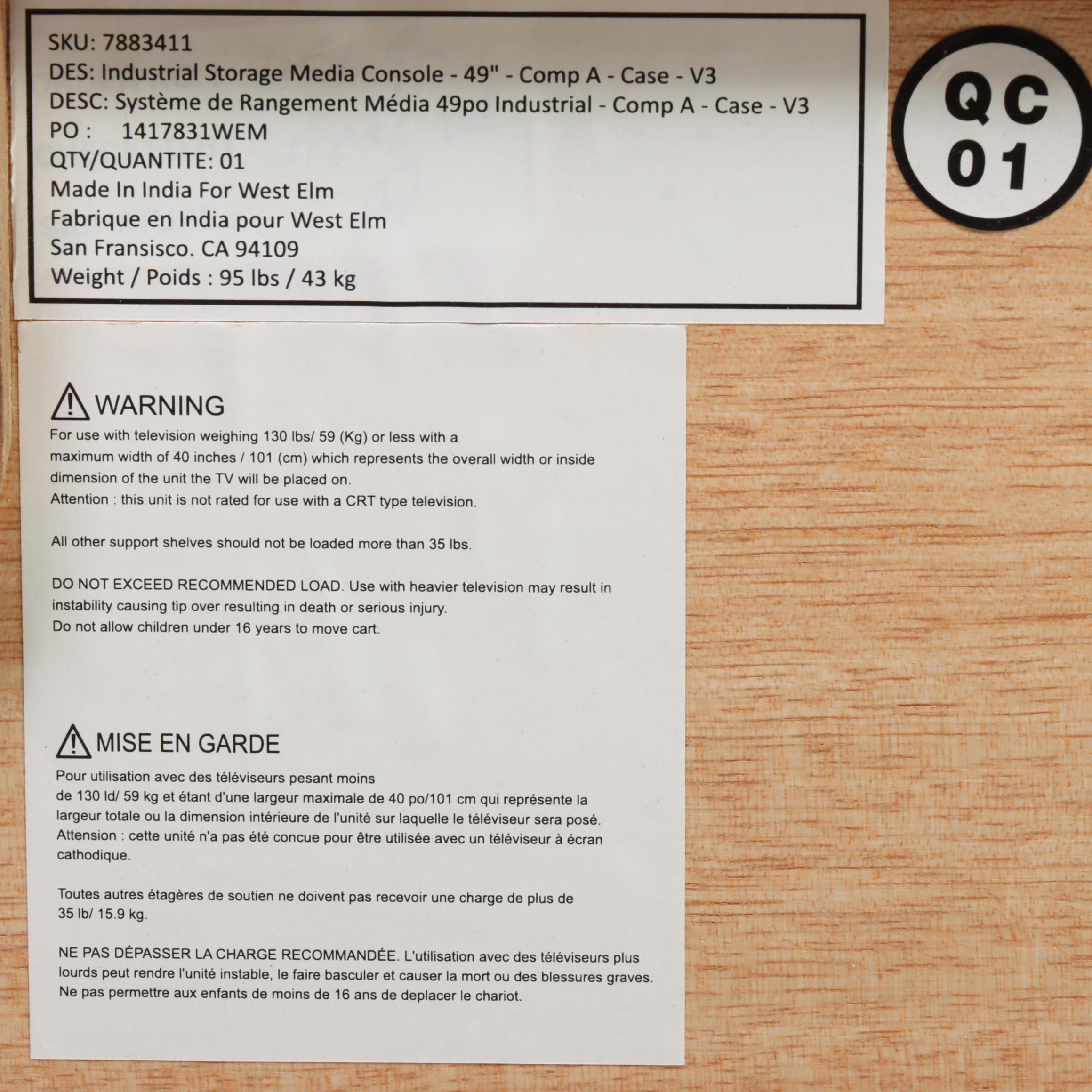 West Elm Industrial Mango Wood and Steel Modular Media Console