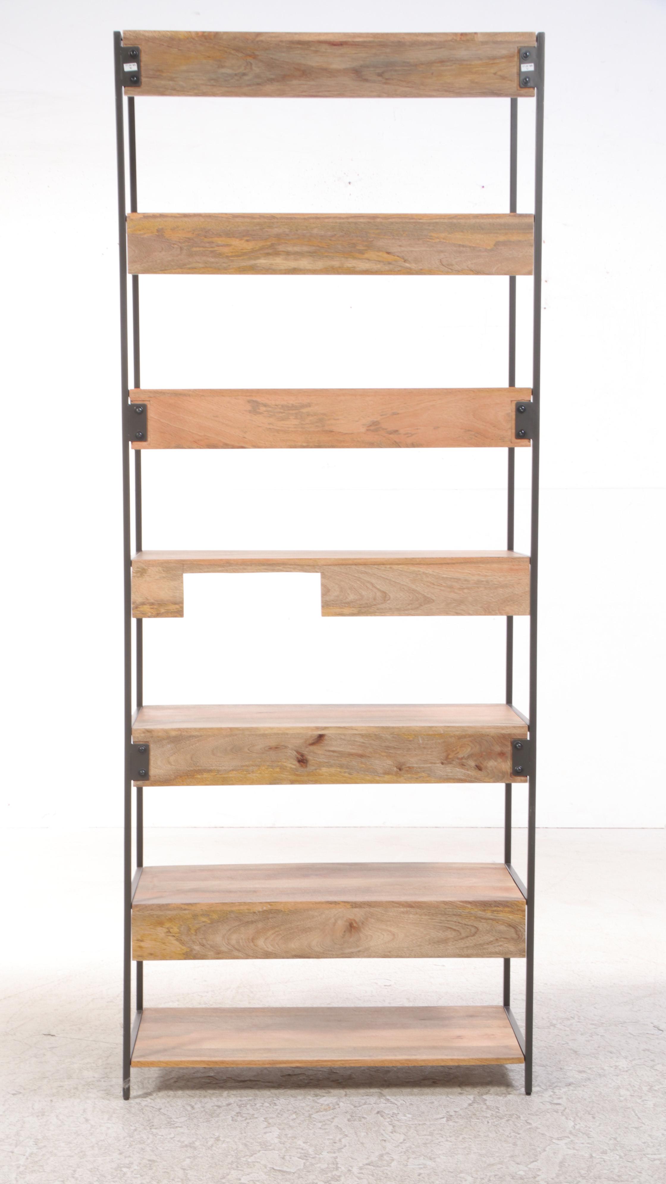 West Elm Industrial Mango Wood and Steel Modular Bookshelf