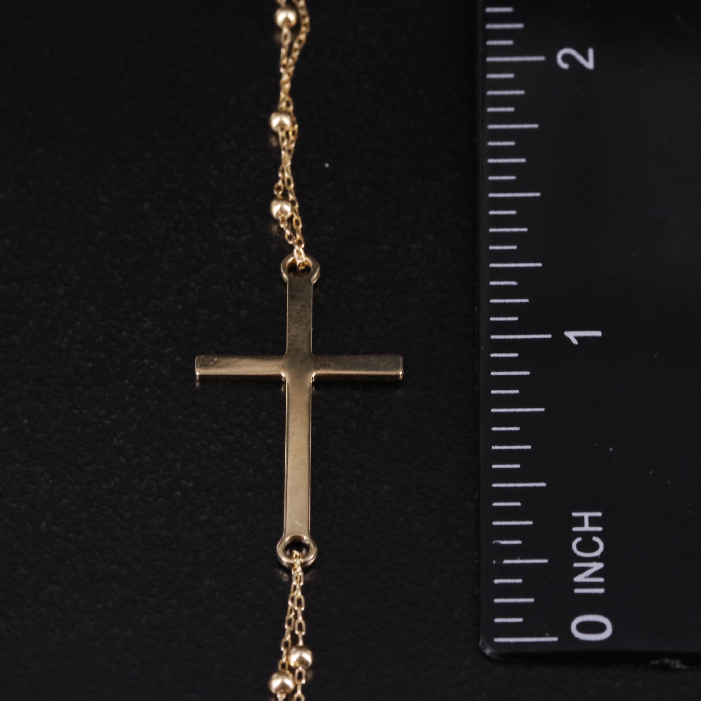 14K Bead and Cable Chain Cross Necklace