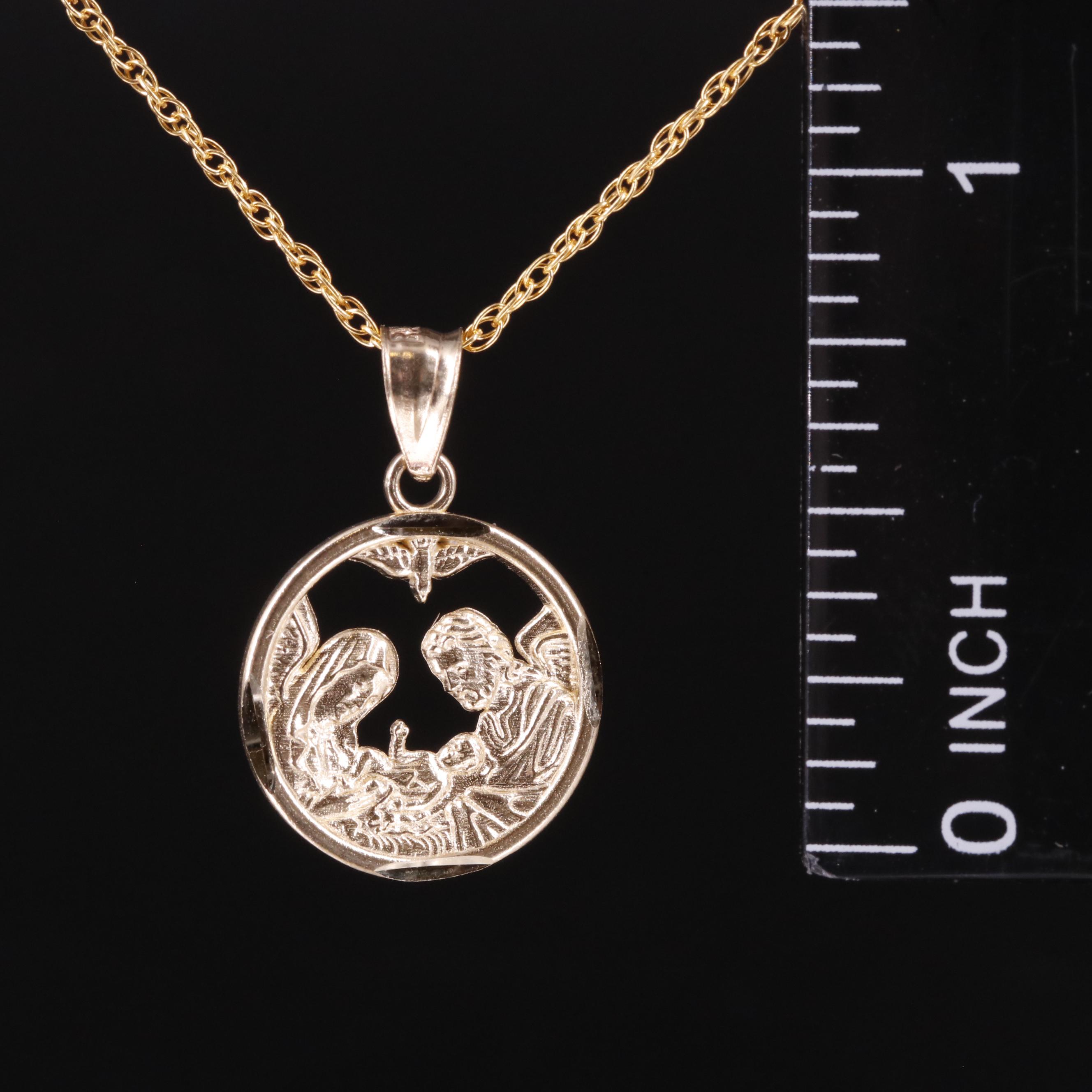 14K Singapore Chain Mary, Joseph, and Baby Jesus Pendant Necklace