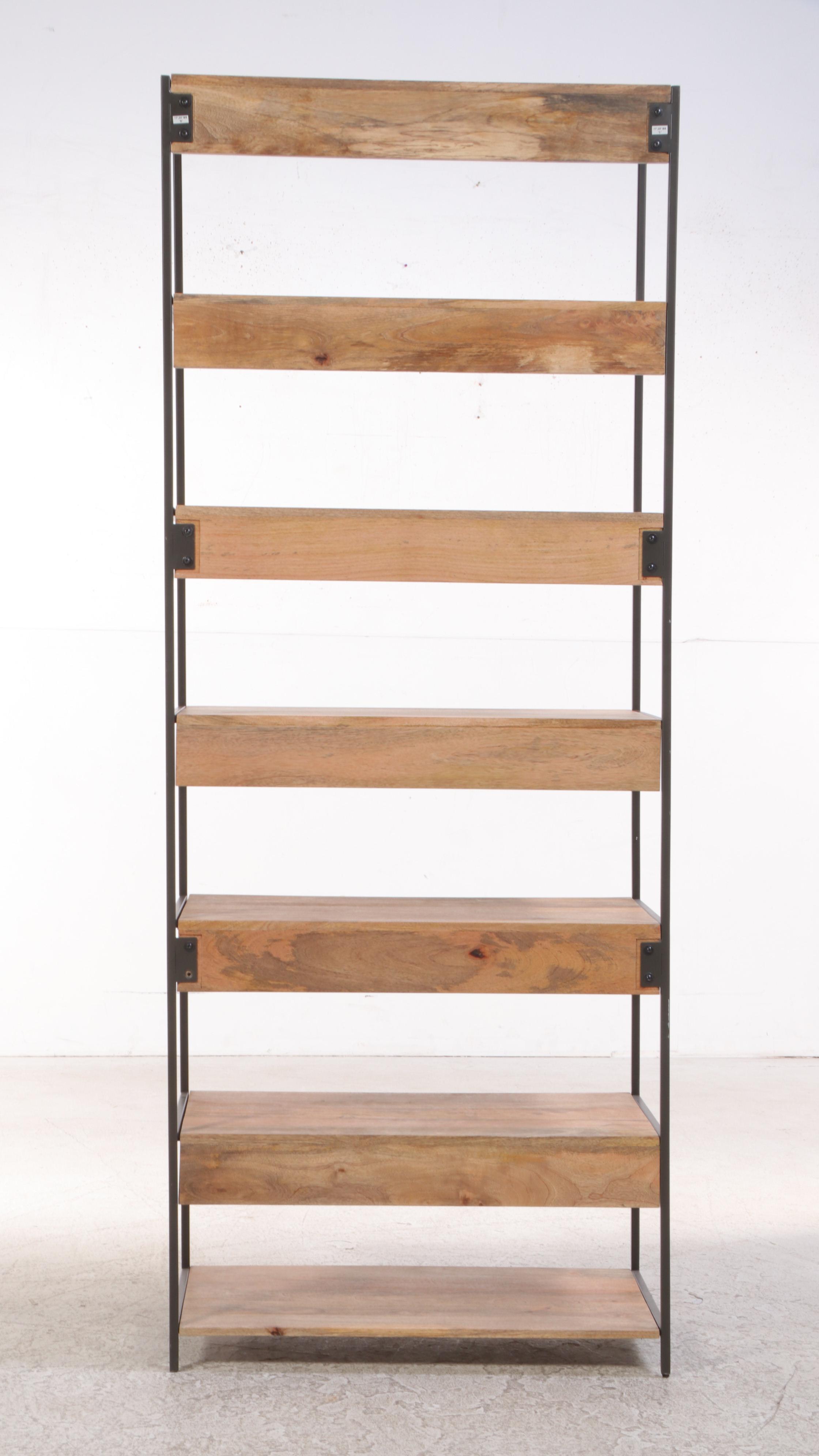 West Elm Industrial Mango Wood and Steel Modular Bookshelf