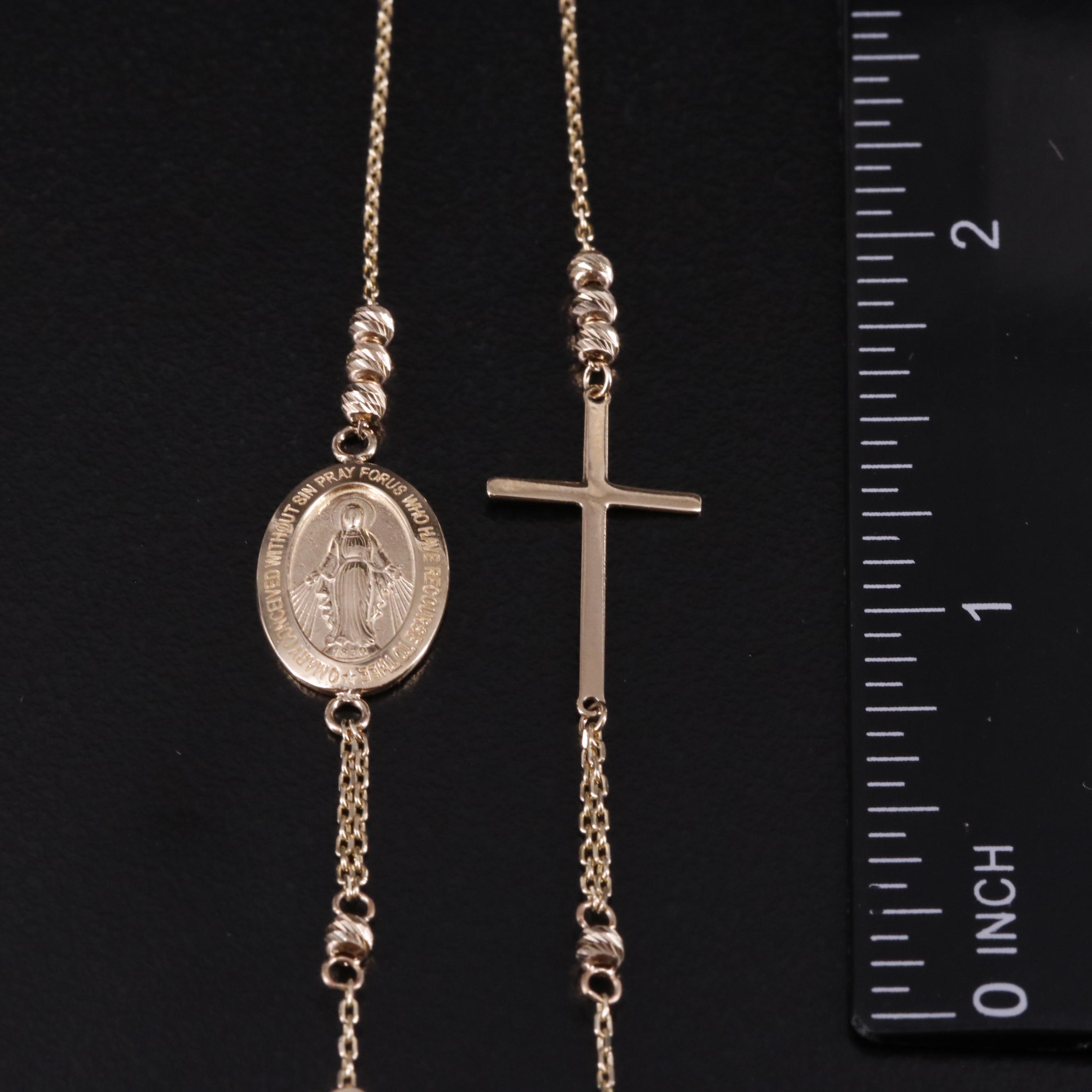 14K Bead and Cable Chain Cross and Virgin Mary Necklace