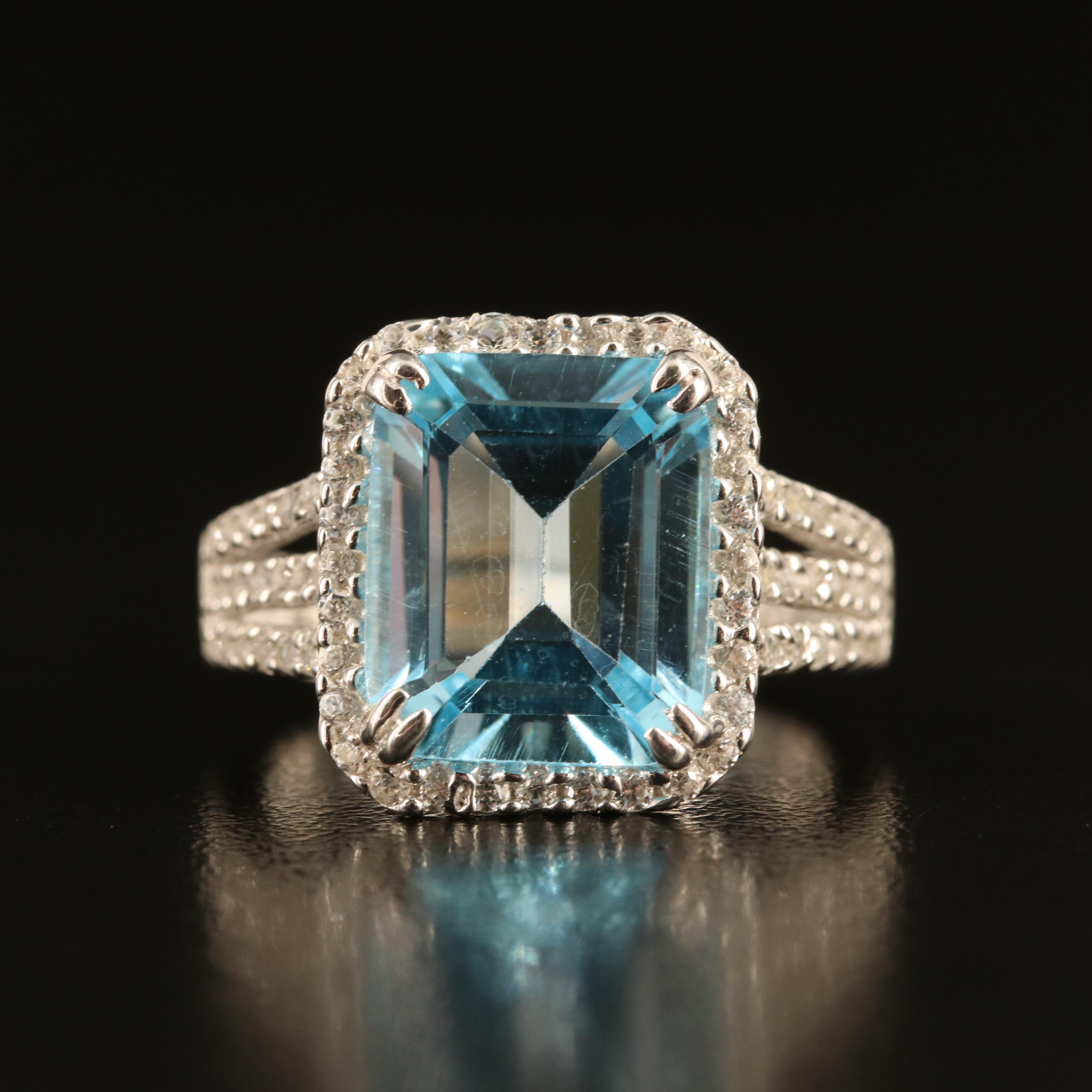Sterling Sky Blue Topaz and White Zircon Ring