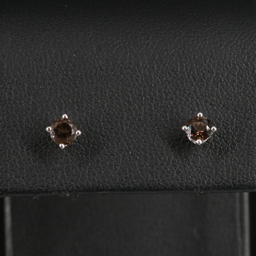 Sterling Smoky Quartz Stud Earrings