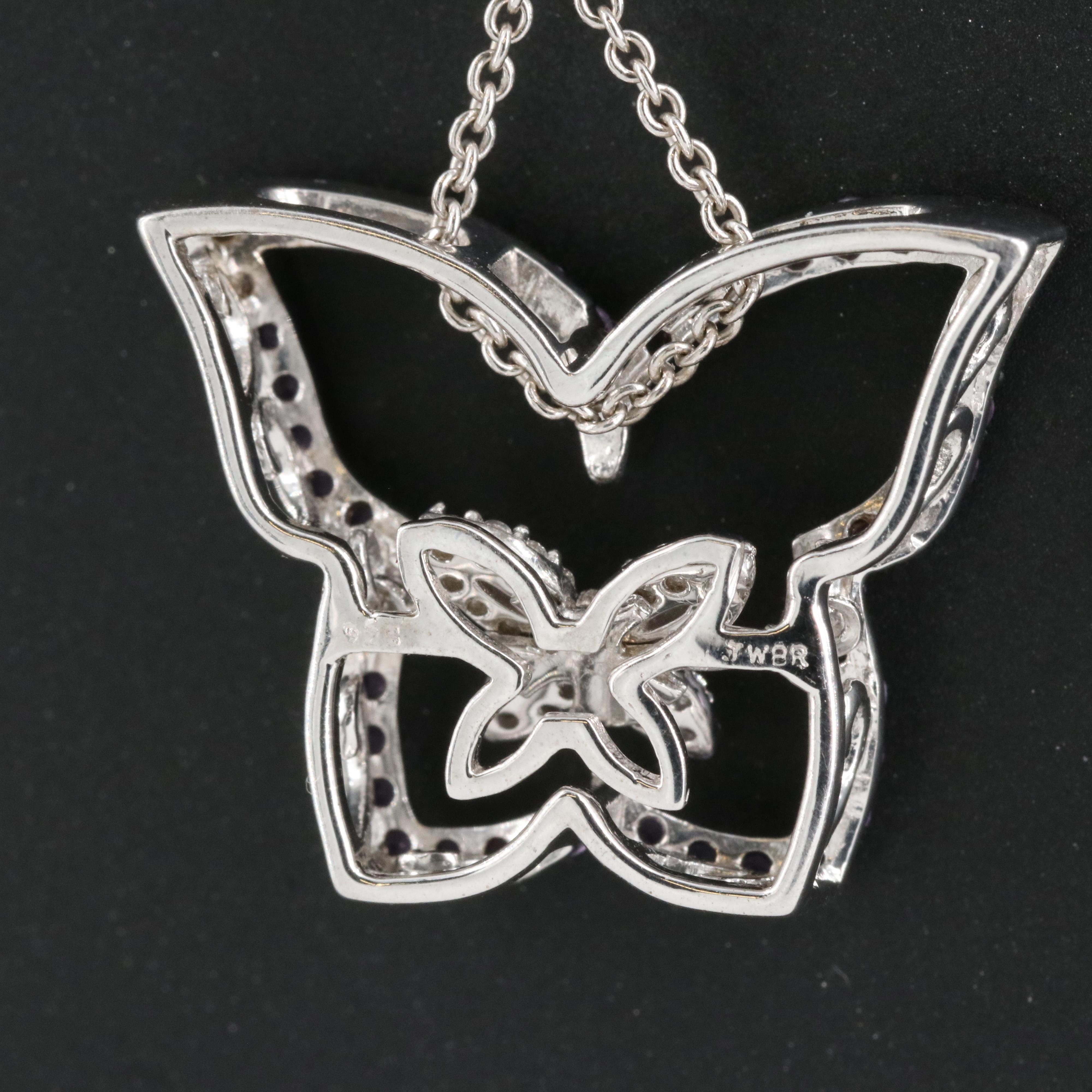 Sterling Amethyst and Cubic Zirconia Butterfly Tremble Pendant Necklace