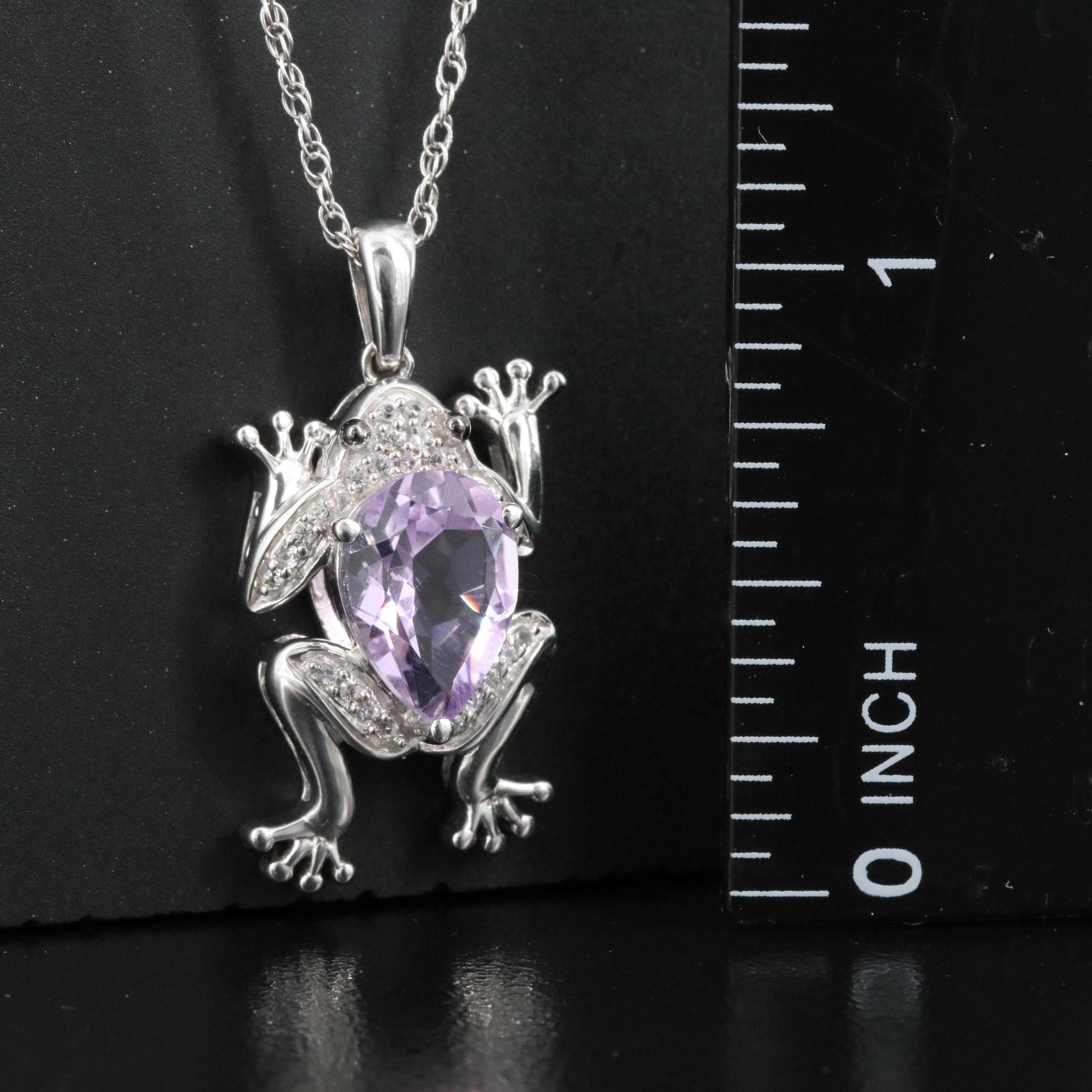 Sterling Amethyst and Cubic Zirconia Frog Pendant Necklace