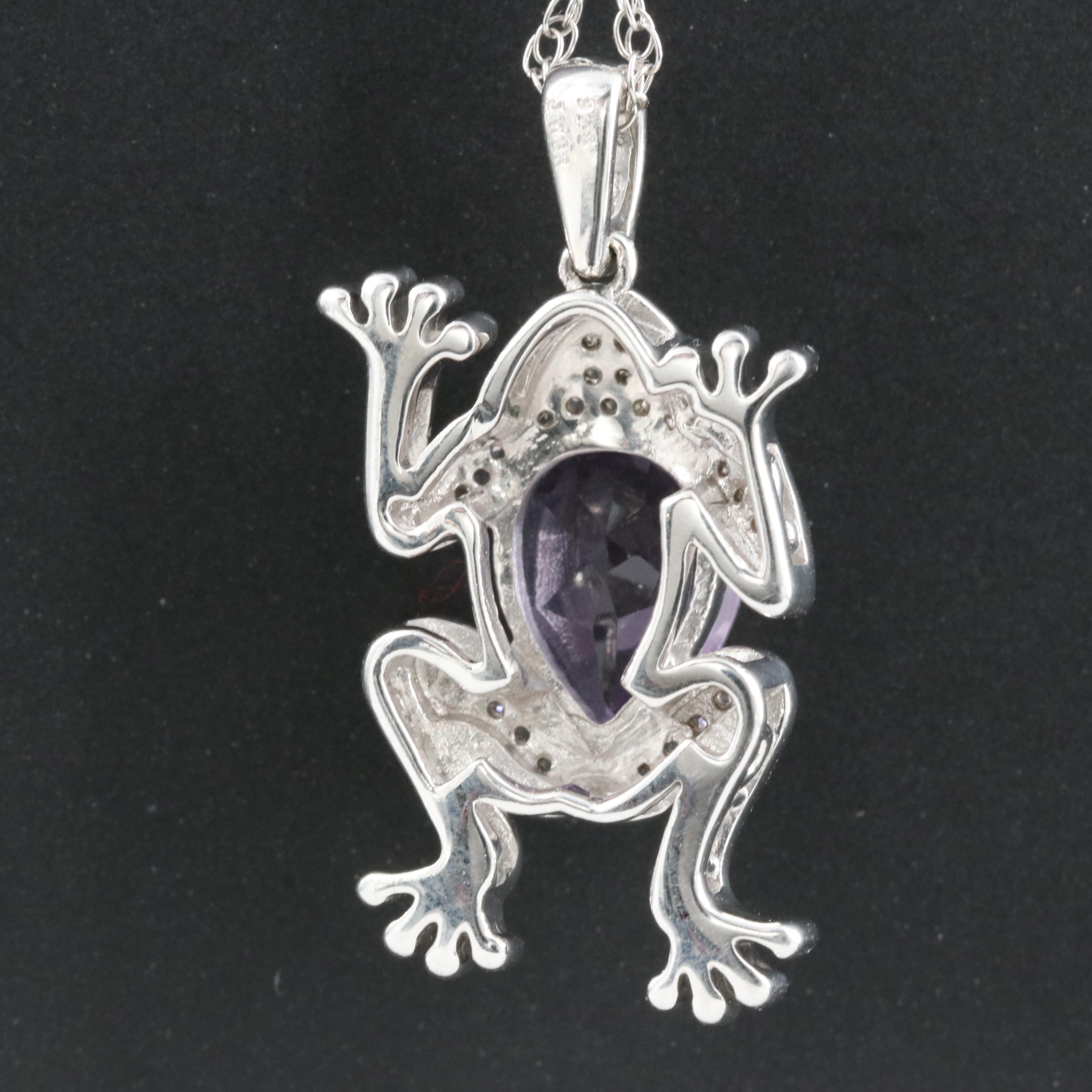 Sterling Amethyst and Cubic Zirconia Frog Pendant Necklace