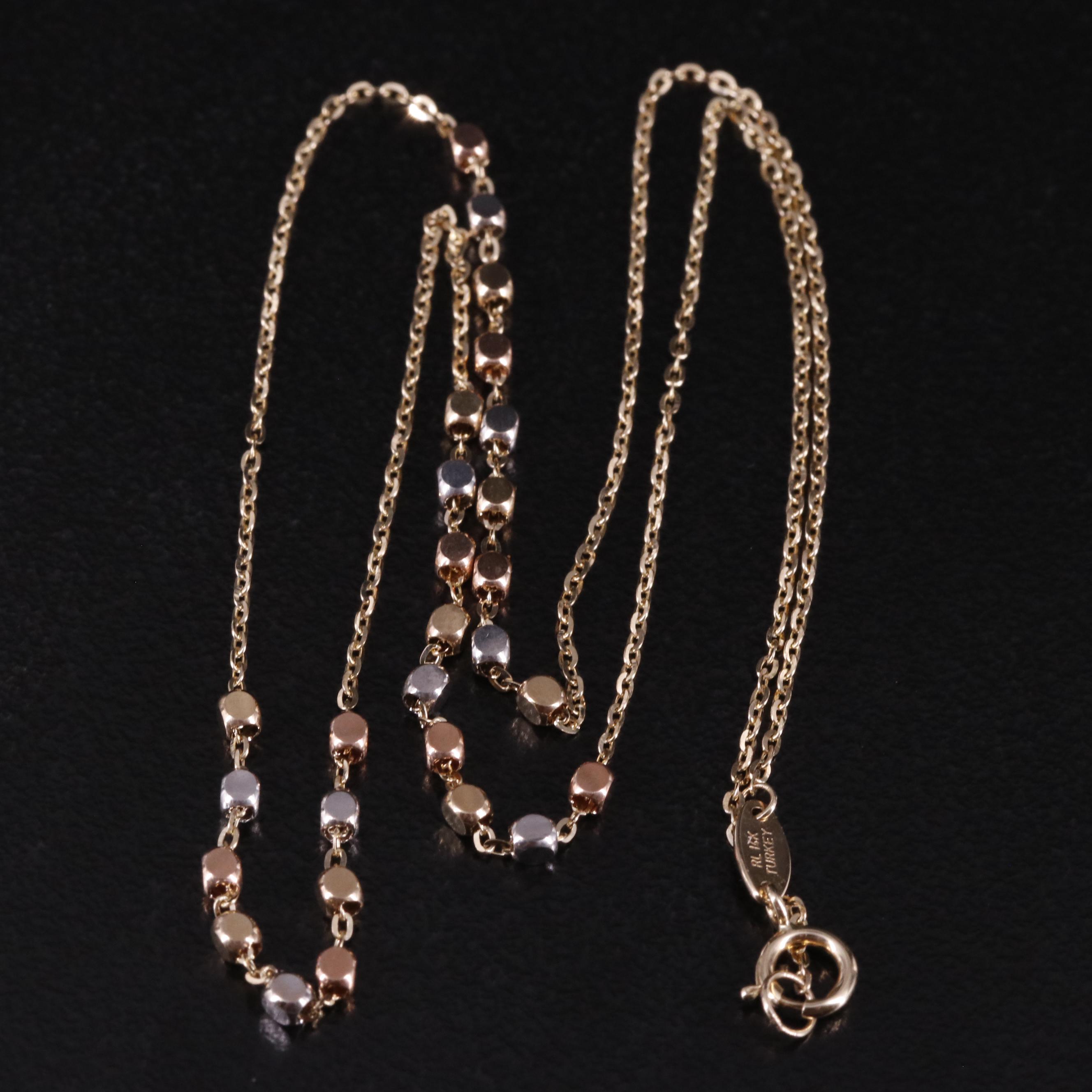 14K Bead and Cable Chain Necklace