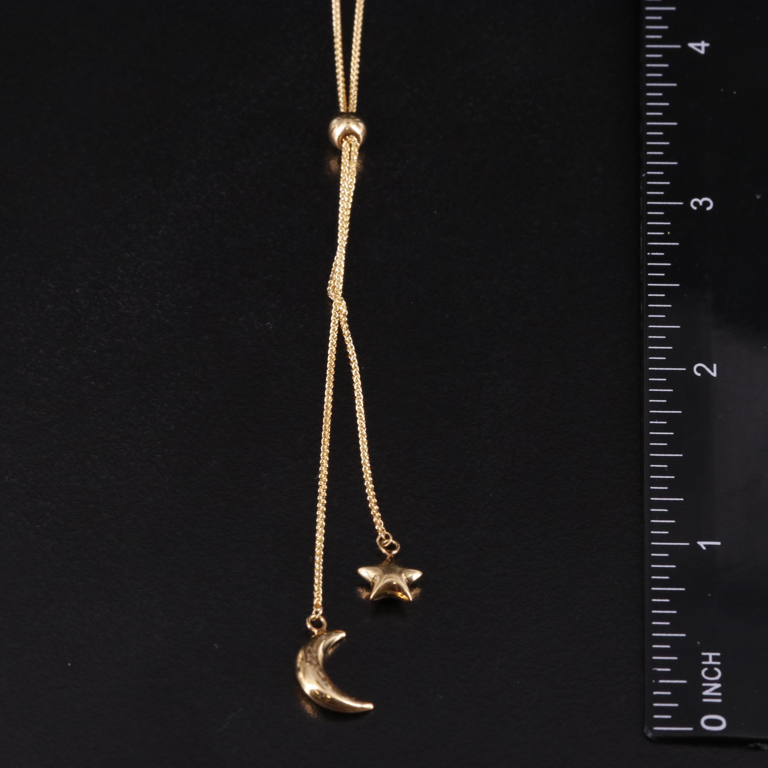 14K Wheat Chain Star and Crescent Moon Necklace