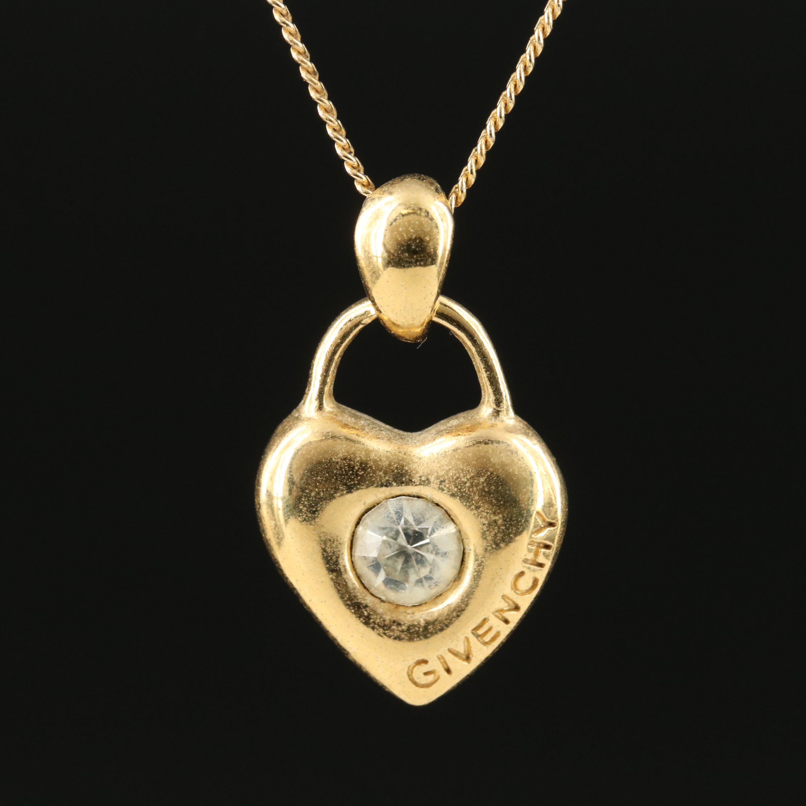 Givenchy Faux Pearl and Rhinestone Reversible Heart Pendant Necklace